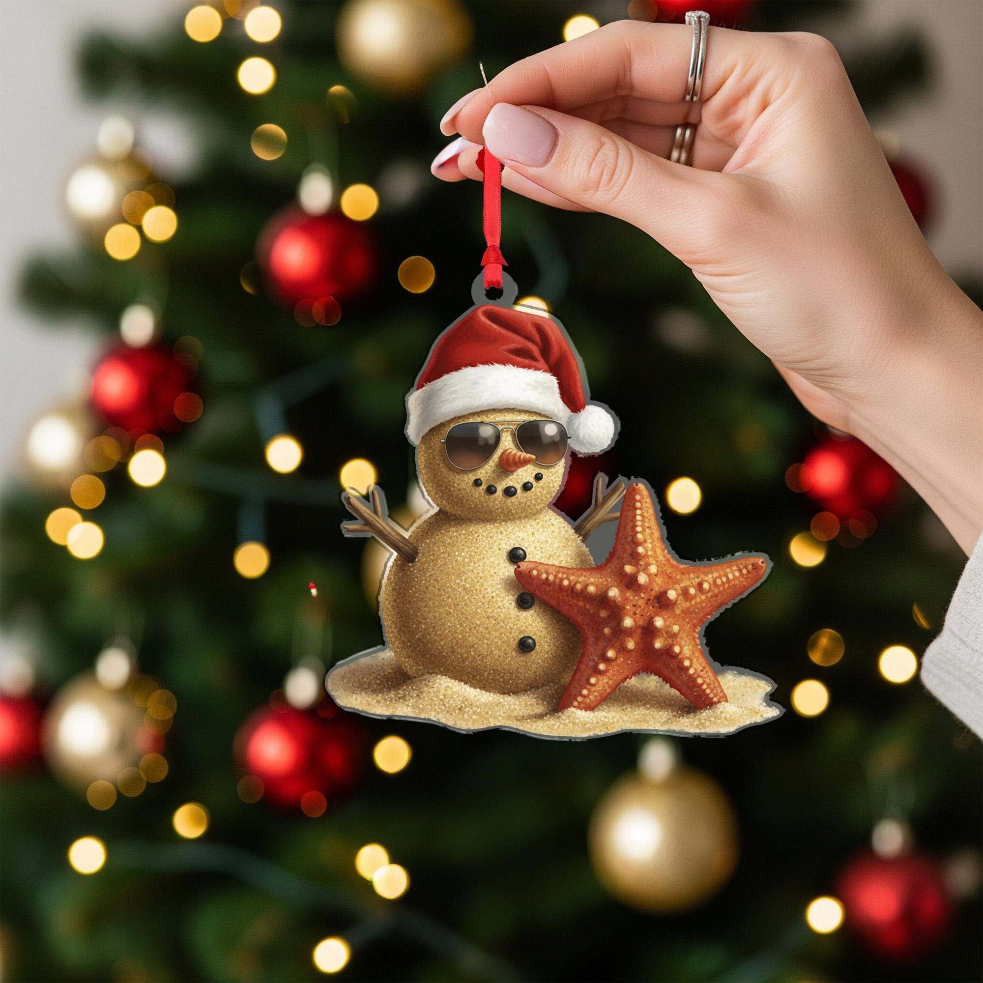Beach Sand Snowman Ornament – Coastal Christmas Decoration, Tropical Holiday Tree Keepsake image 1