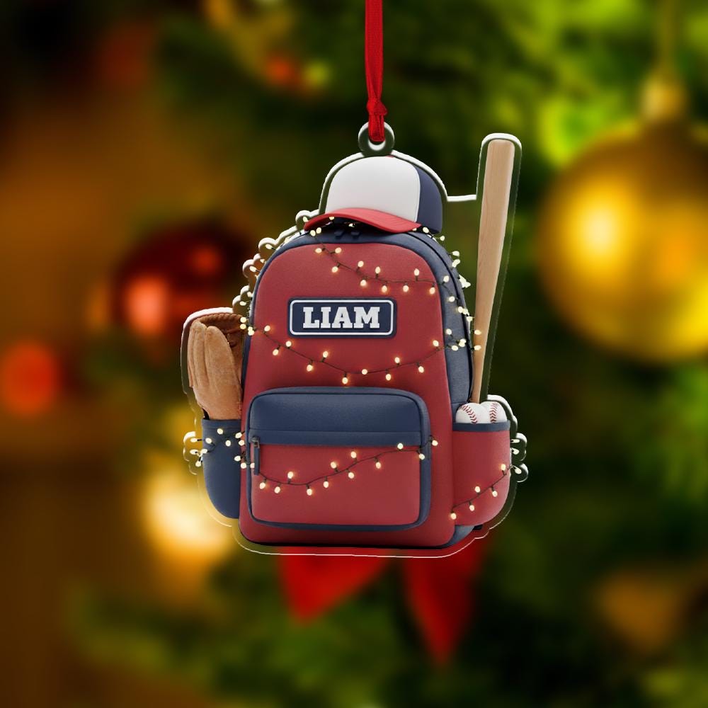 Personalized Baseball Backpack Ornament – Custom Name Baseball Gear Christmas image 1