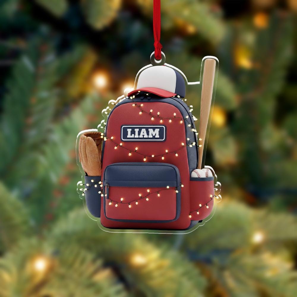 Personalized Baseball Backpack Ornament – Custom Name Baseball Gear Christmas image 2