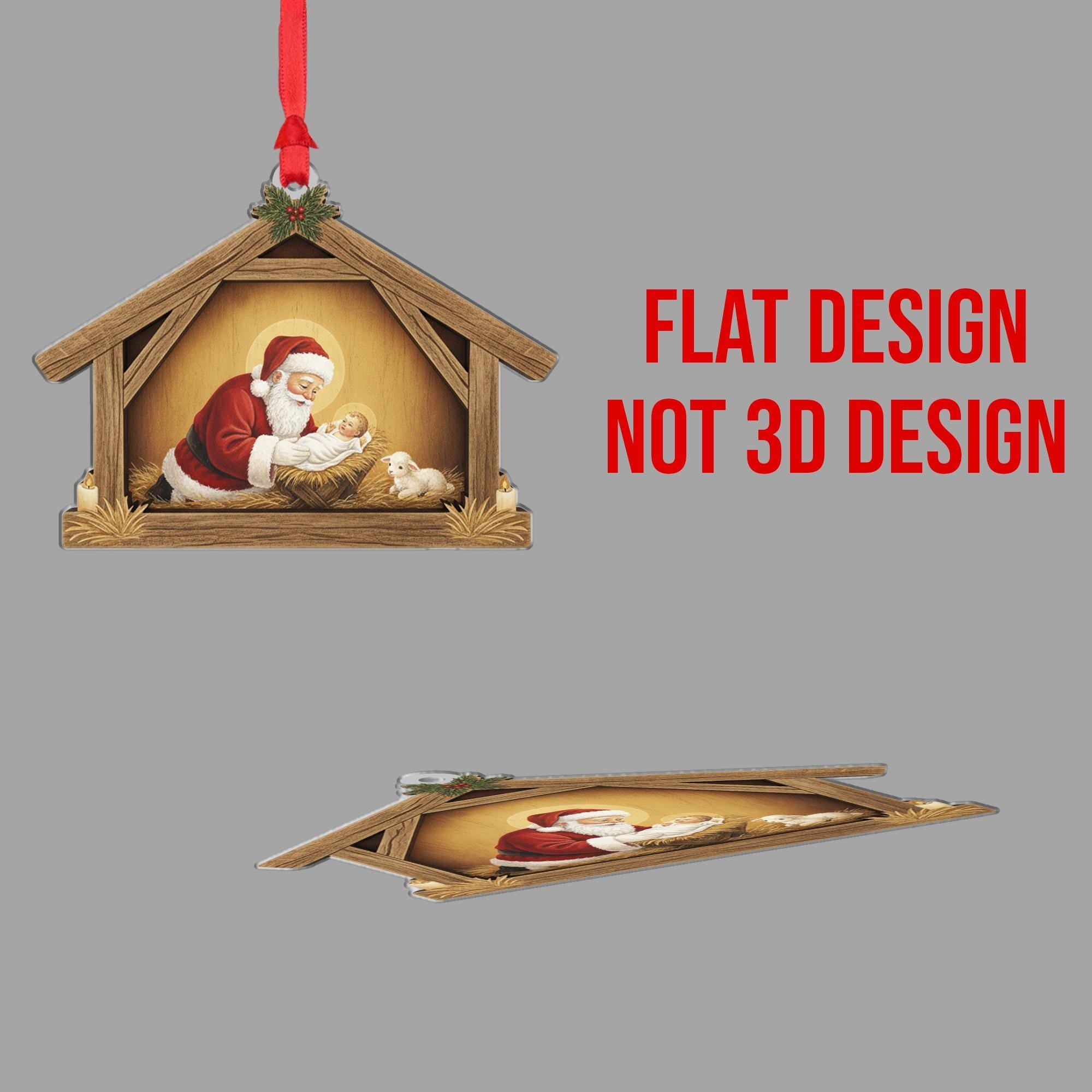 Baby Jesus Flat Ornament – Santa Nativity Scene Religious Christmas Tree Decoration image 2