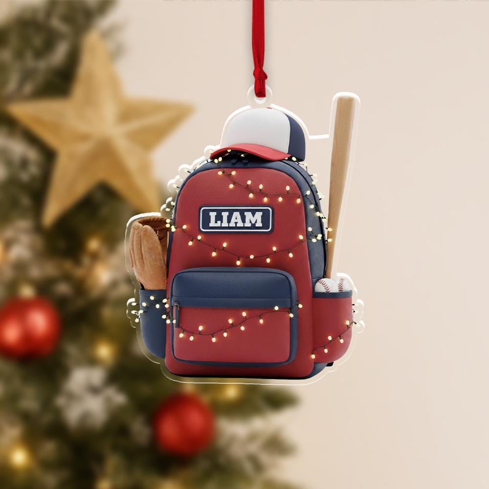 Personalized Baseball Backpack Ornament – Custom Name Baseball Gear Christmas image 5