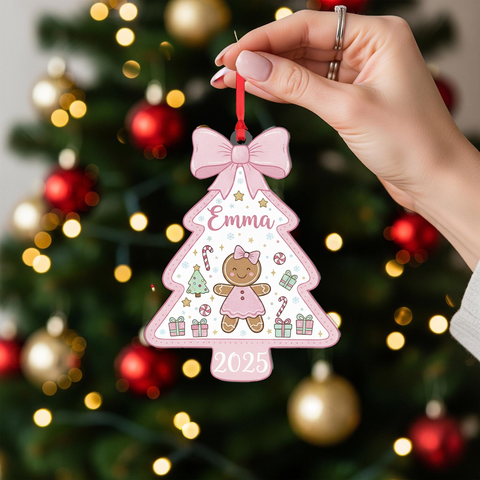 Personalised Tree-Shaped Gingerbread Child Ornament 2025 – Christmas Hanging Decoration image 2