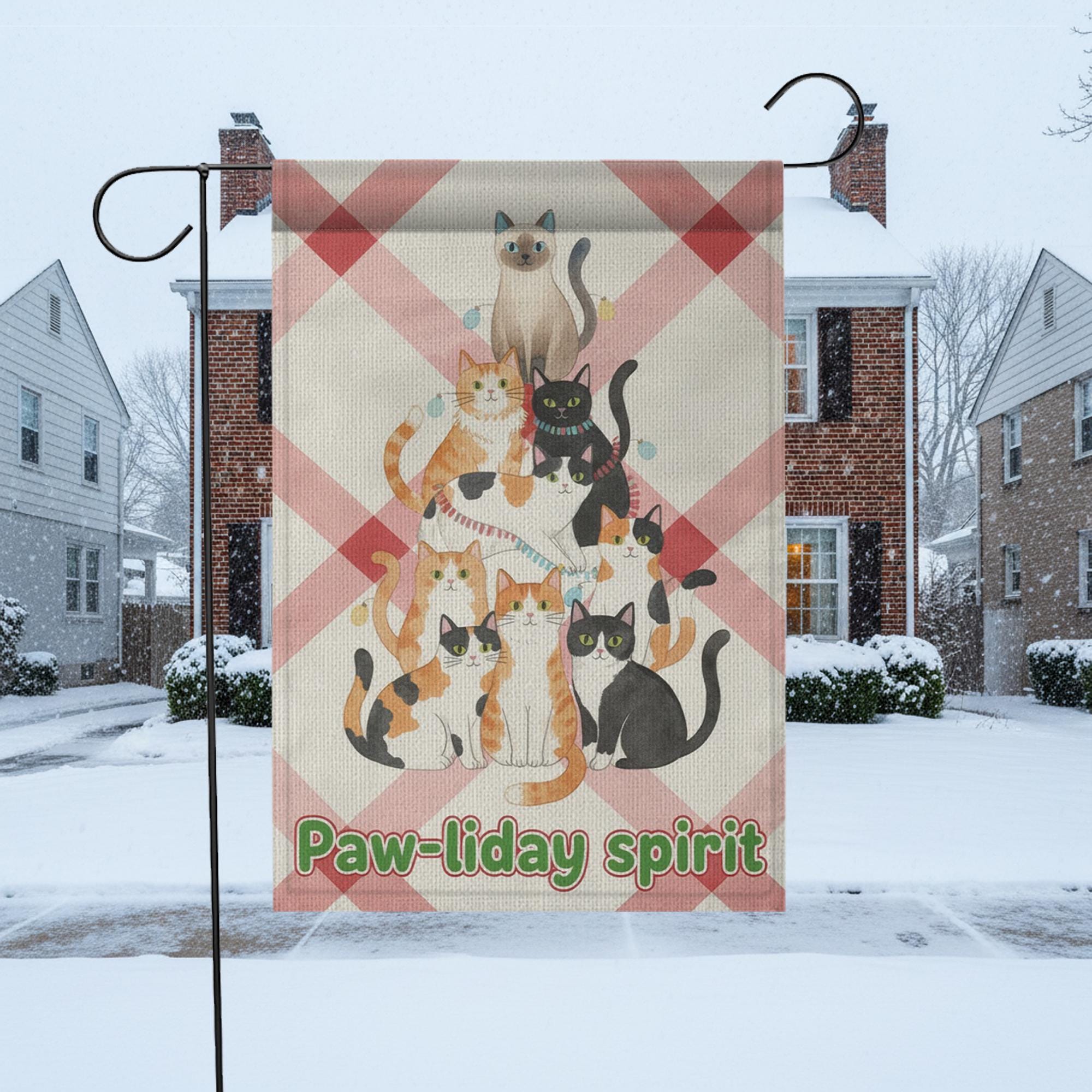Christmas Cat Garden Flag – Paw-liday Spirit Yard Decoration, Outdoor Pet Lover Decor image 1