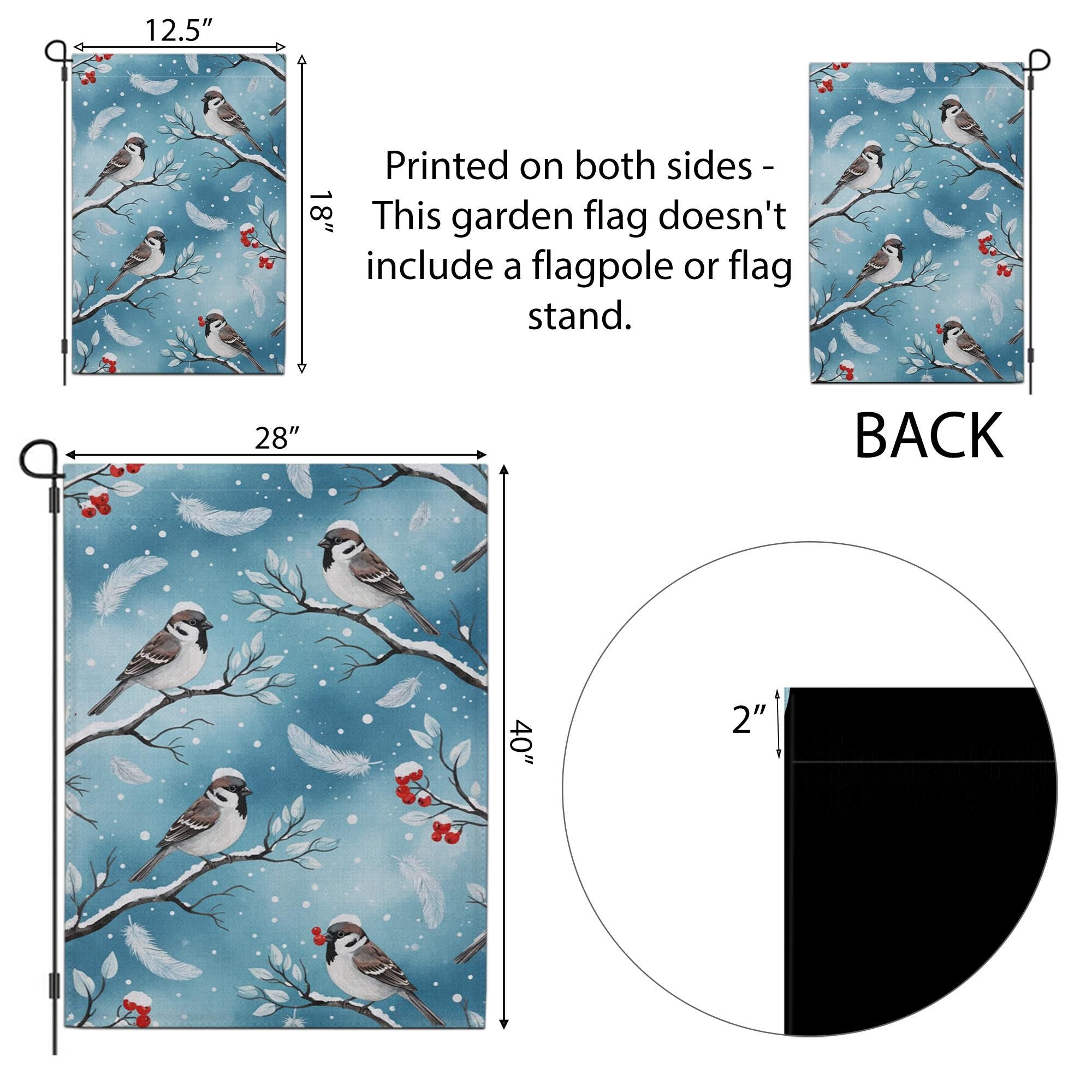 Winter Bird Garden Flag – Sparrow and Berry Yard Decoration, Seasonal Outdoor Decor image 4