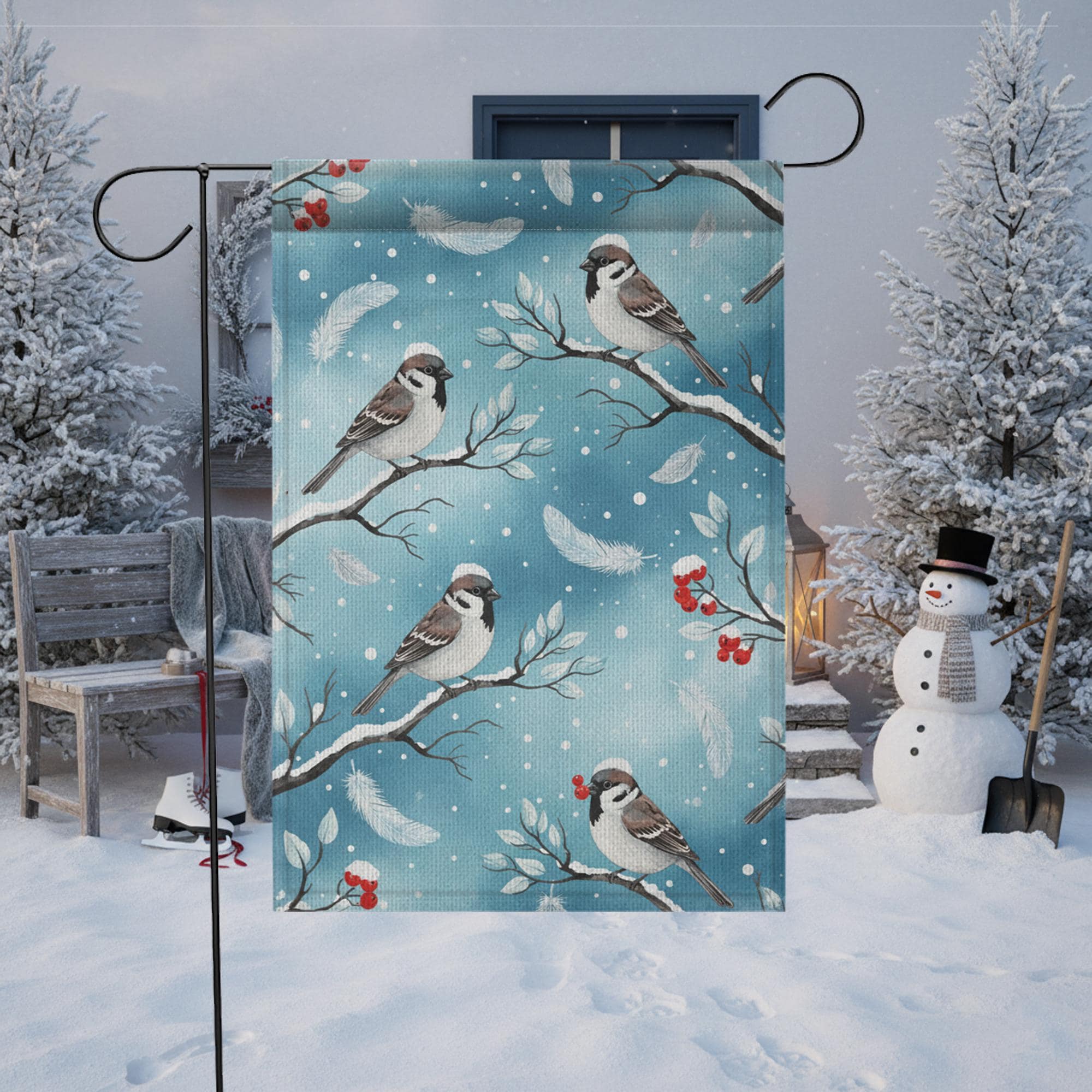 Winter Bird Garden Flag – Sparrow and Berry Yard Decoration, Seasonal Outdoor Decor image 5