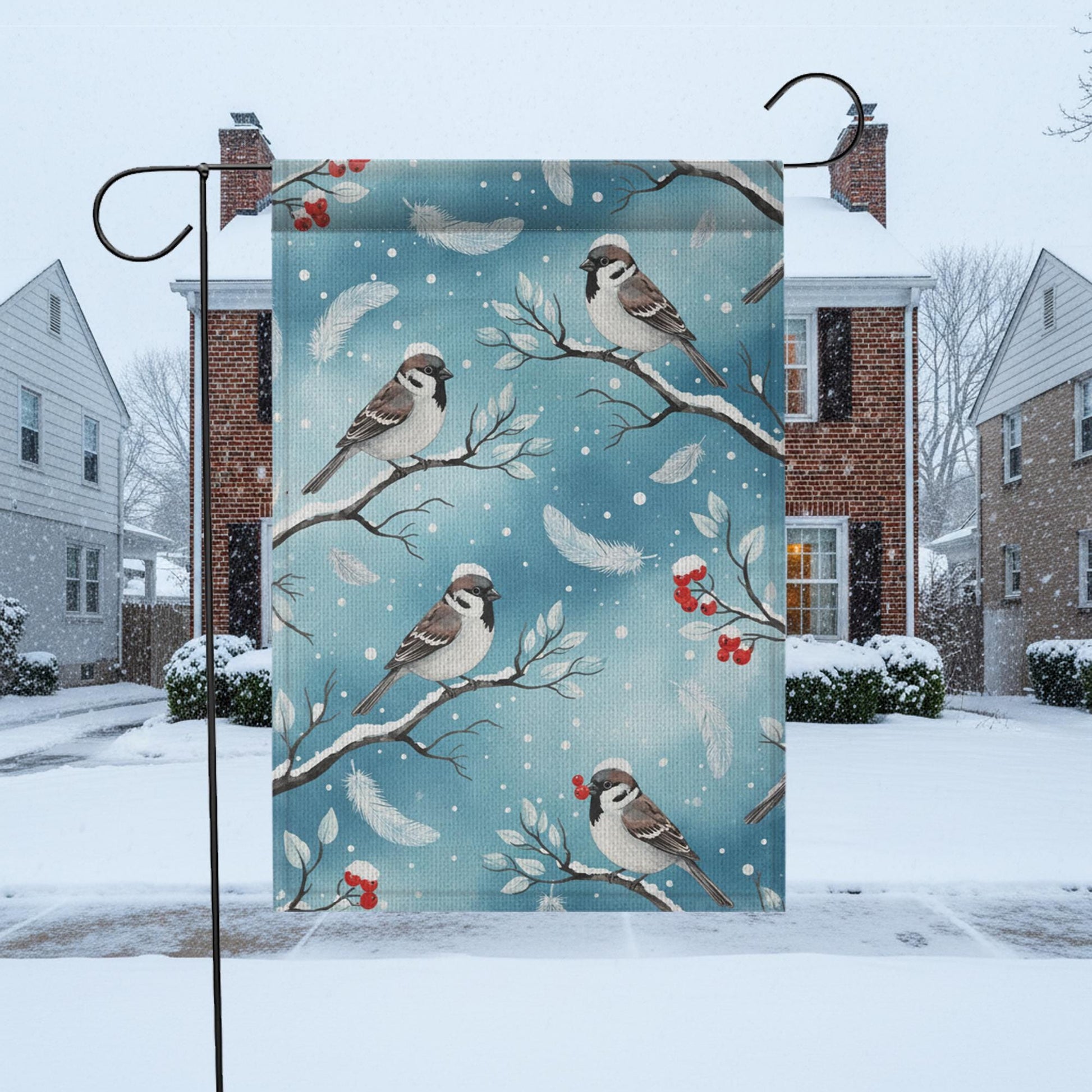 Winter Bird Garden Flag – Sparrow and Berry Yard Decoration, Seasonal Outdoor Decor image 6