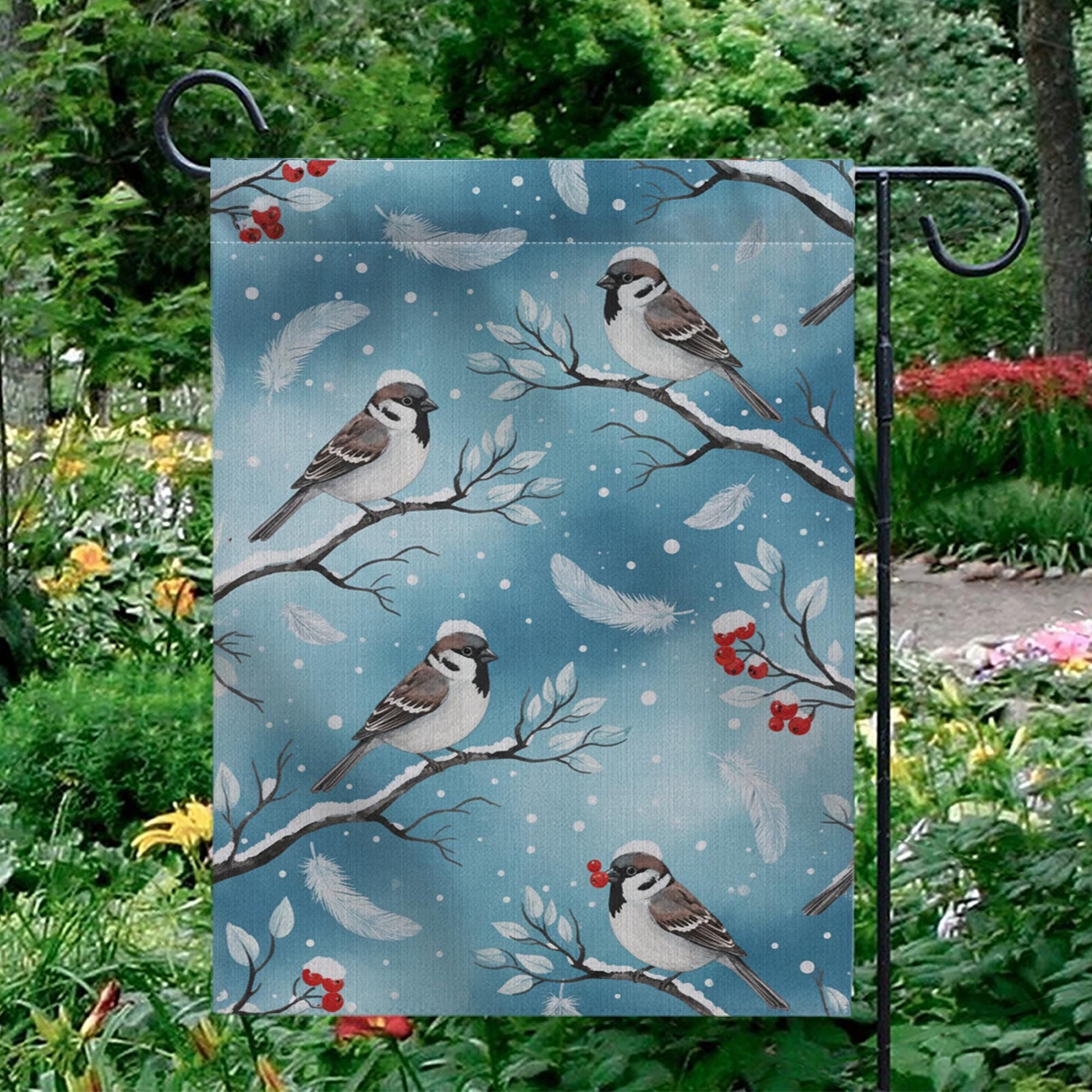 Winter Bird Garden Flag – Sparrow and Berry Yard Decoration, Seasonal Outdoor Decor image 9