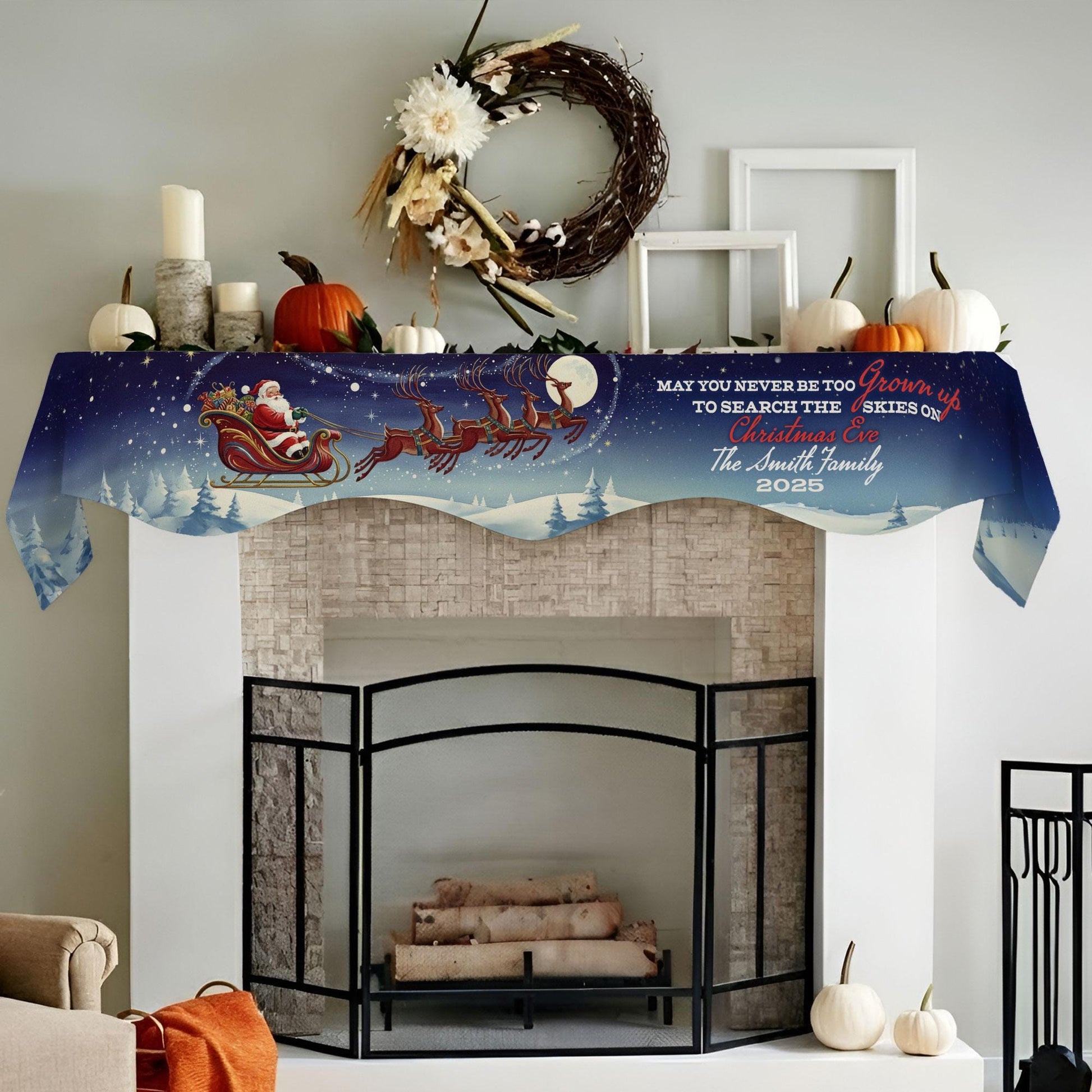 Custom Family Fireplace Mantel Scarf: Personalized Christmas Hearth Decor, Mantel Runner image 5