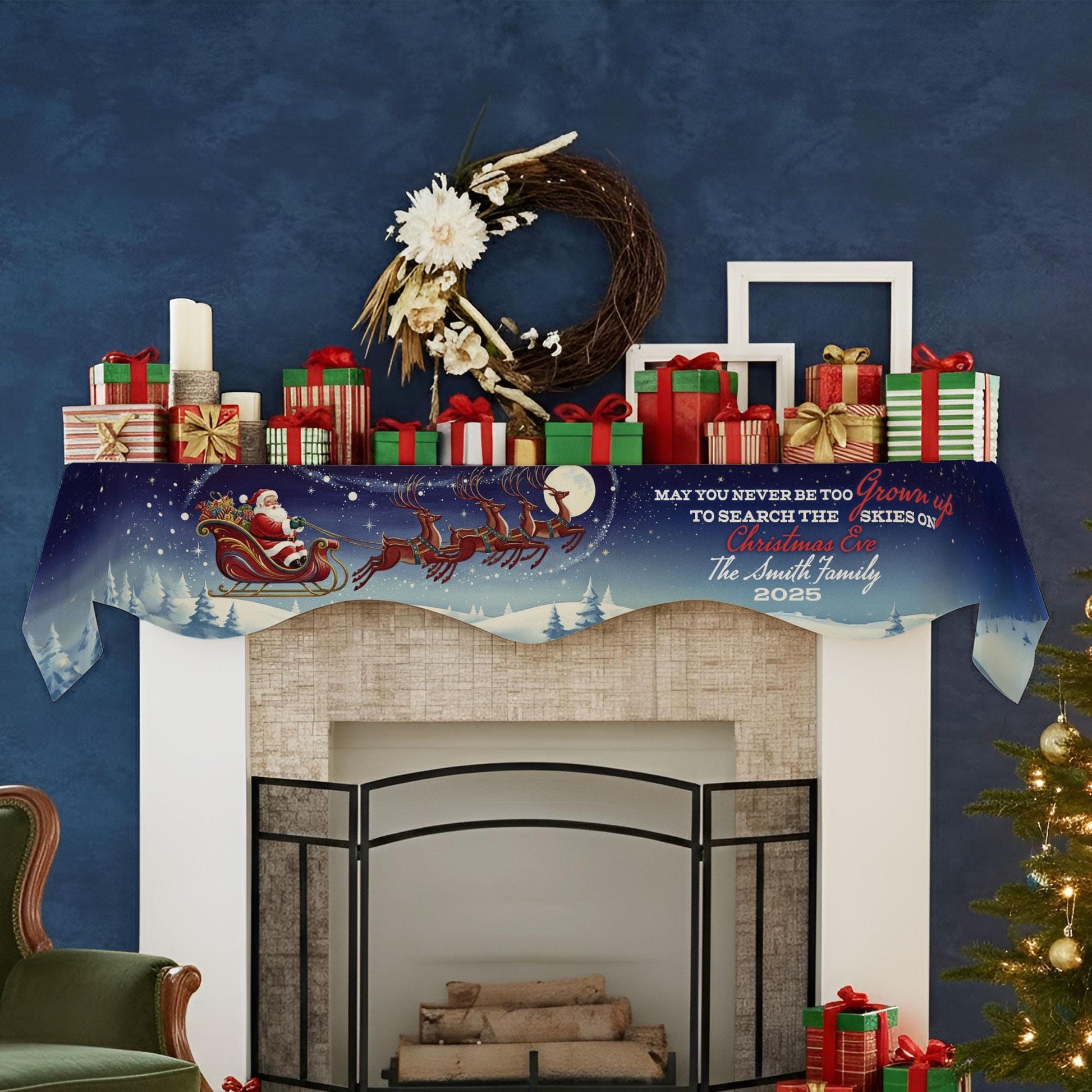 Custom Family Fireplace Mantel Scarf: Personalized Christmas Hearth Decor, Mantel Runner image 4