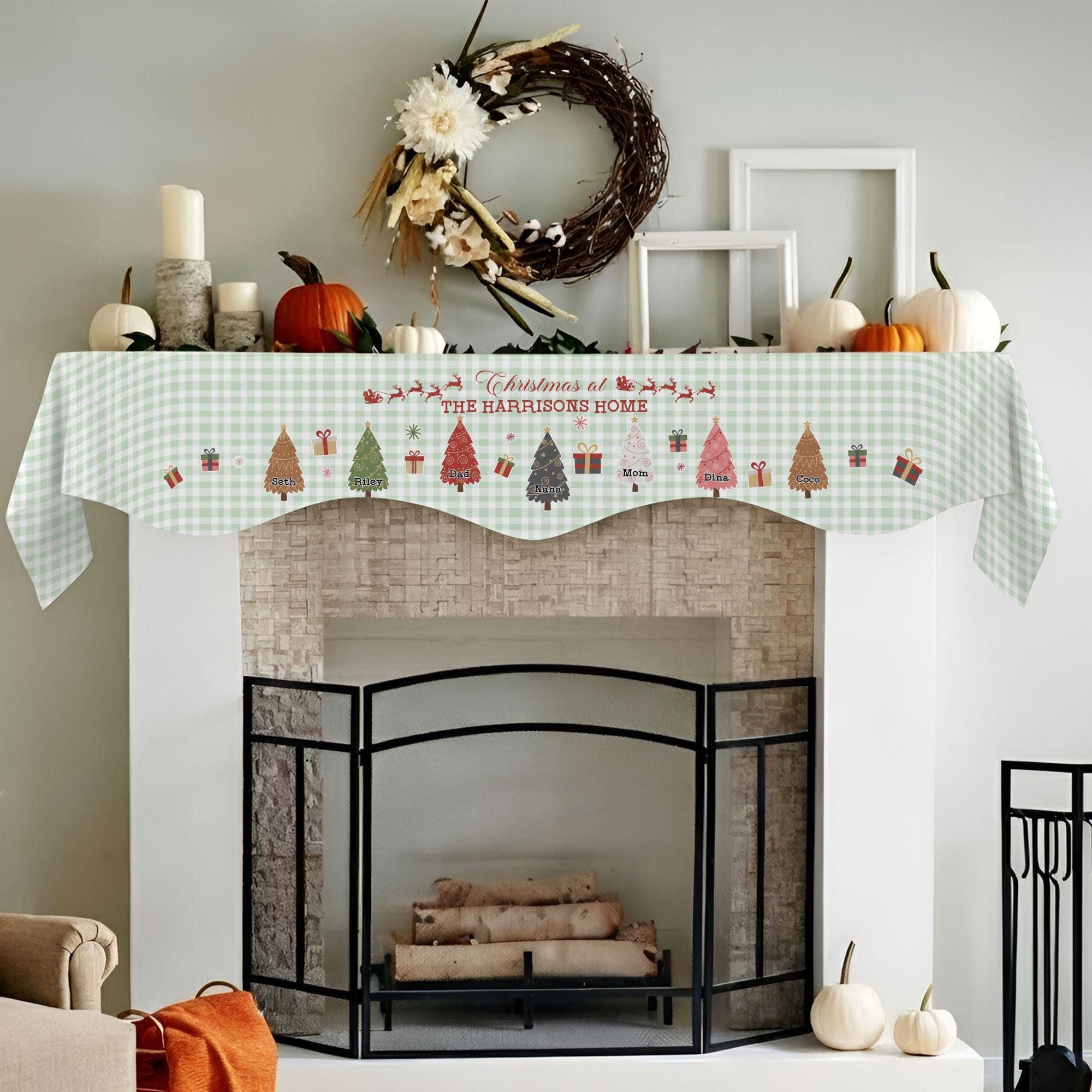 Custom Family Christmas Trees Fireplace Mantel Scarf: Personalized Holiday Hearth Decor image 5