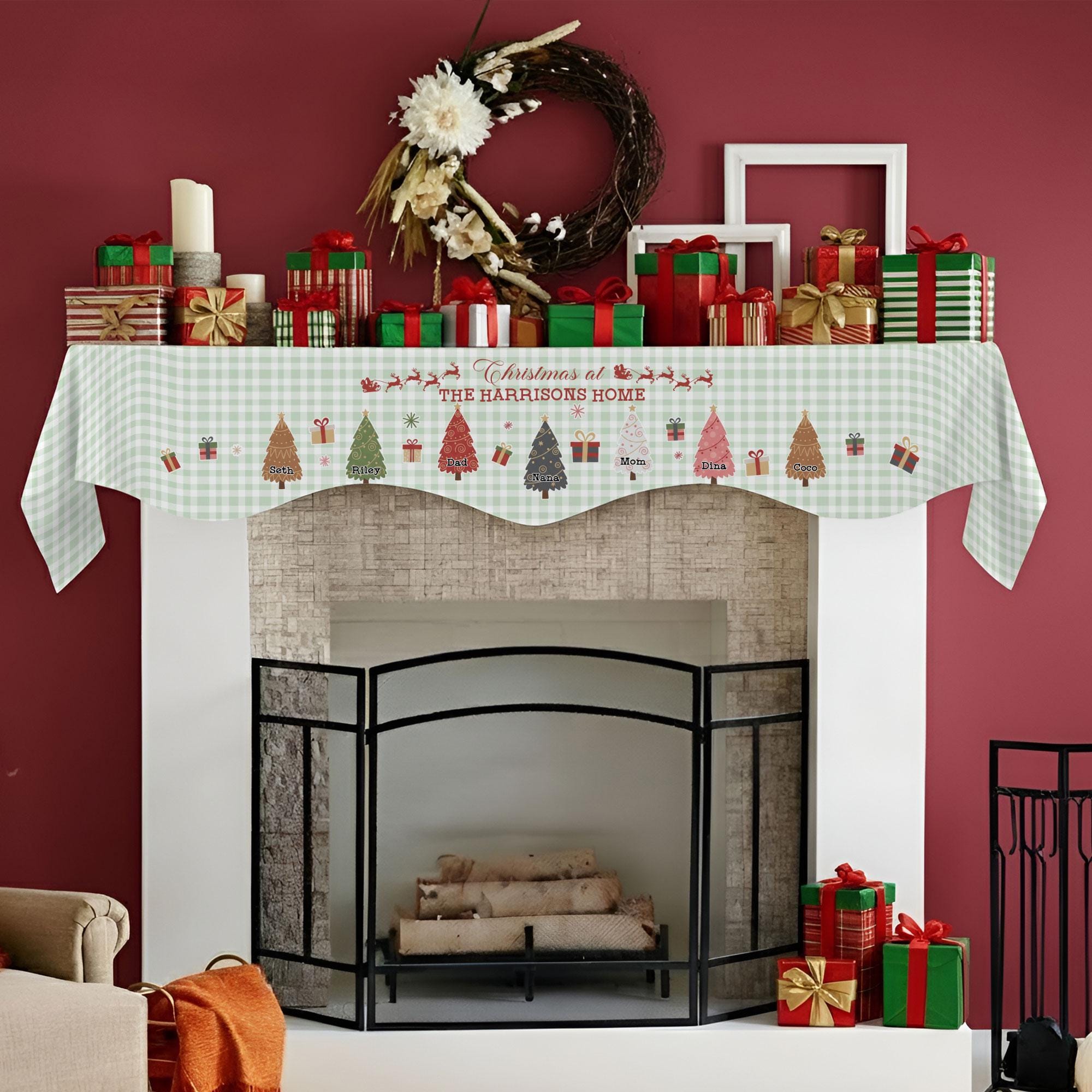 Custom Family Christmas Trees Fireplace Mantel Scarf: Personalized Holiday Hearth Decor image 2