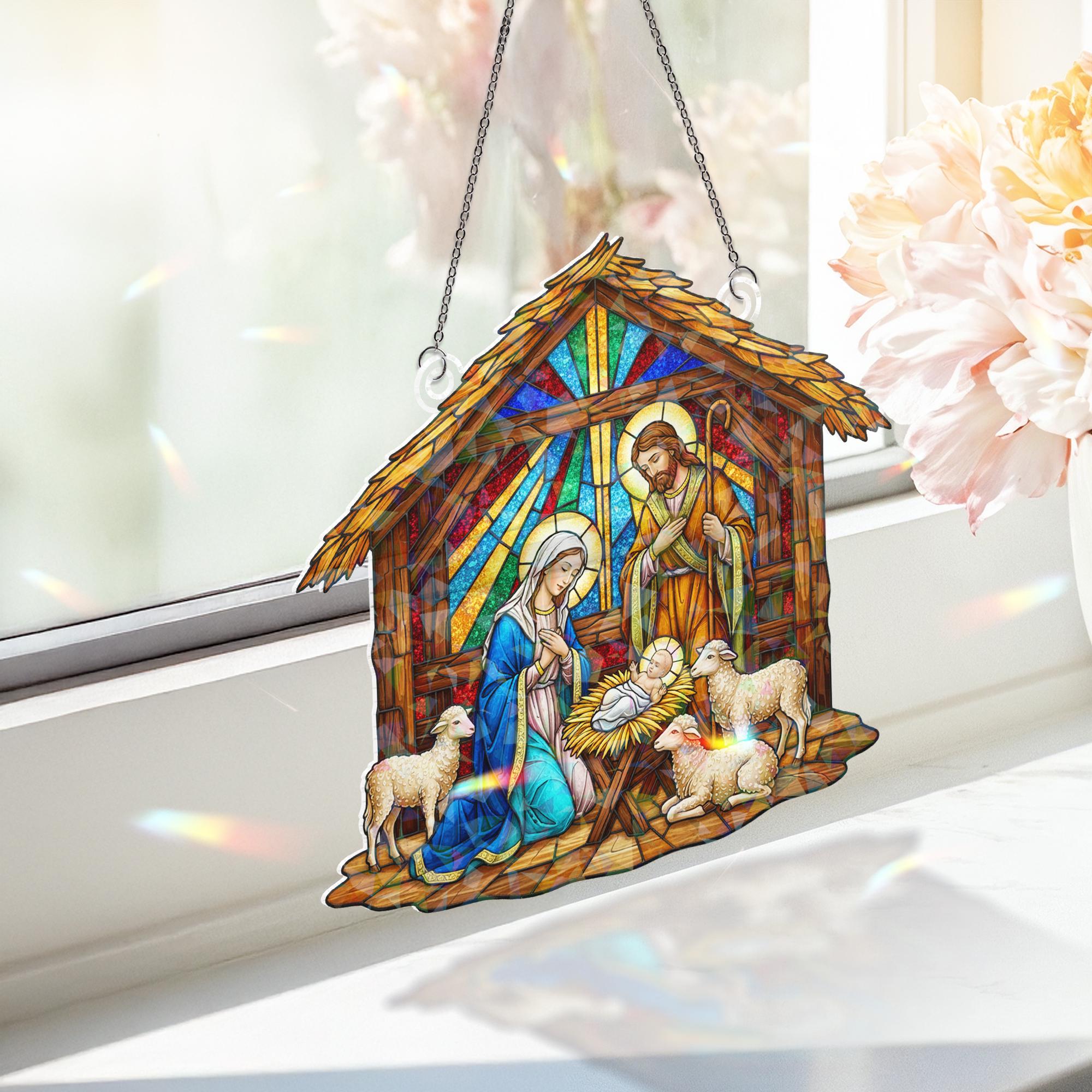 Nativity Scene Holographic Acrylic Suncatcher – Holy Family Window Christmas Decoration image 2