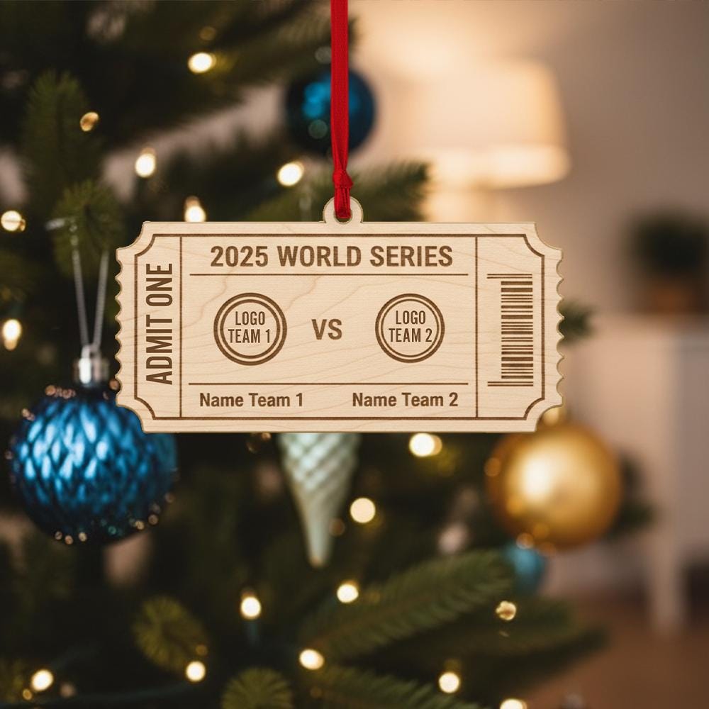 Sports Ticket Ornament: Custom Wooden Ornament, Baseball Fan Gift image 1
