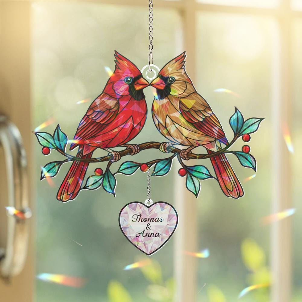 Cardinal Window Hanging: Personalized Cardinal Suncatcher, Memorial or Anniversary Gift image 2