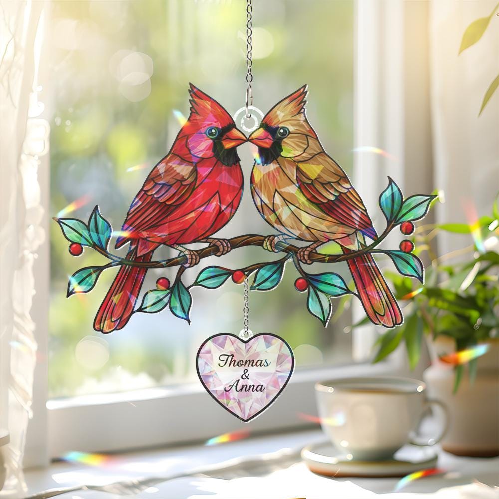 Cardinal Window Hanging: Personalized Cardinal Suncatcher, Memorial or Anniversary Gift image 1