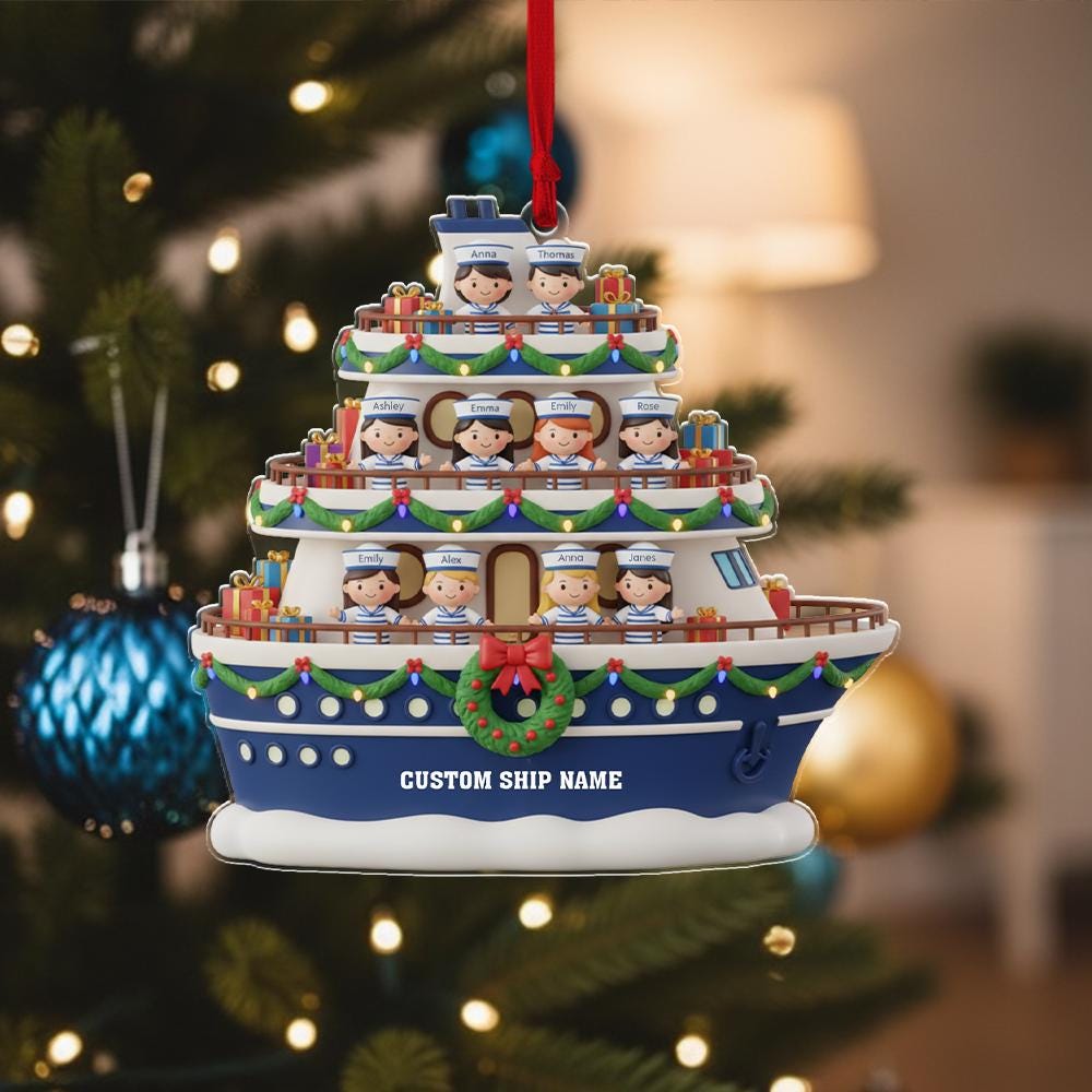 Family Cruise Ship Ornament: Personalized Christmas Ornament, Custom Name Keepsake image 3