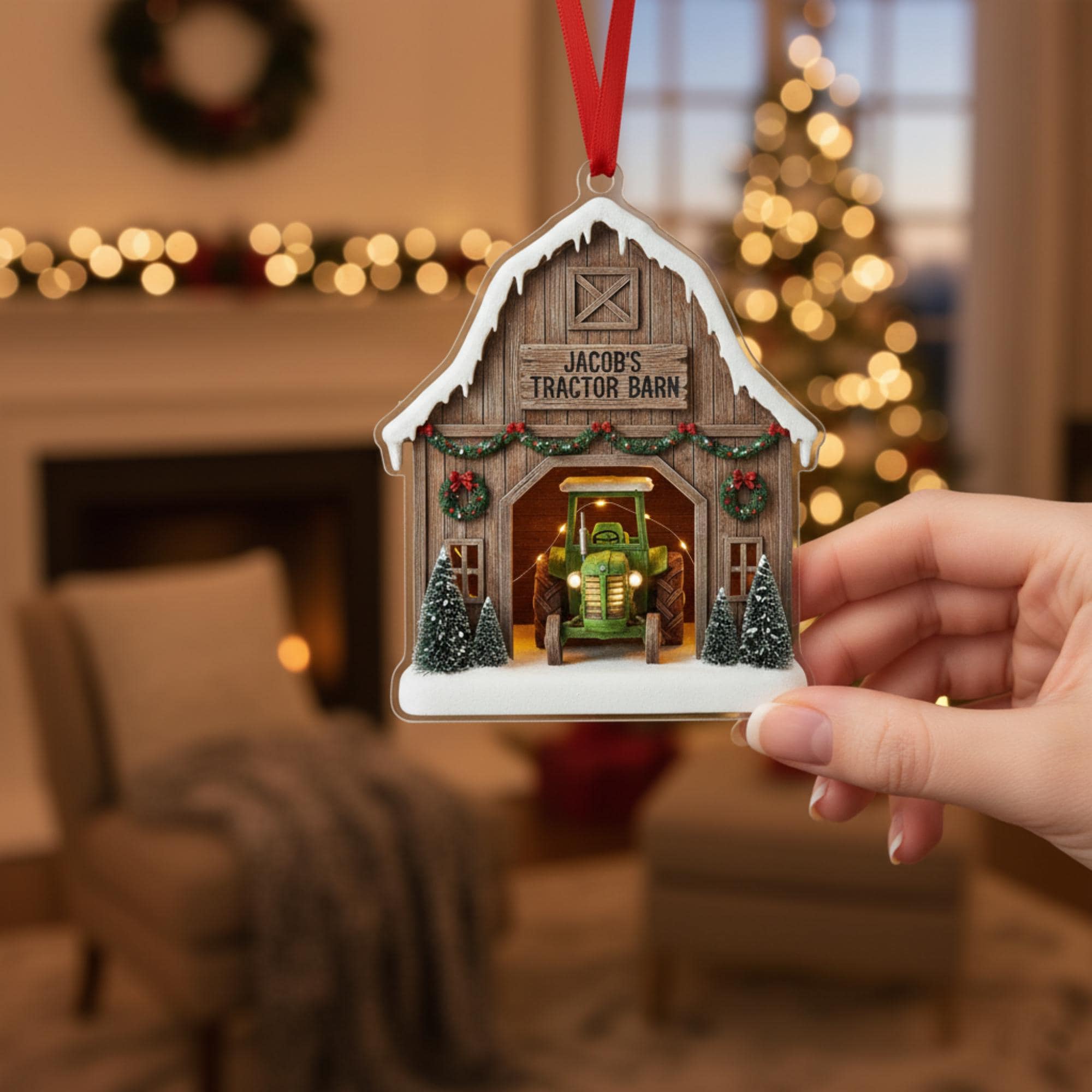 Custom Tractor Ornament – Personalized Farm Barn Christmas Tree Decoration for Farmer Keepsake 2025 image 1