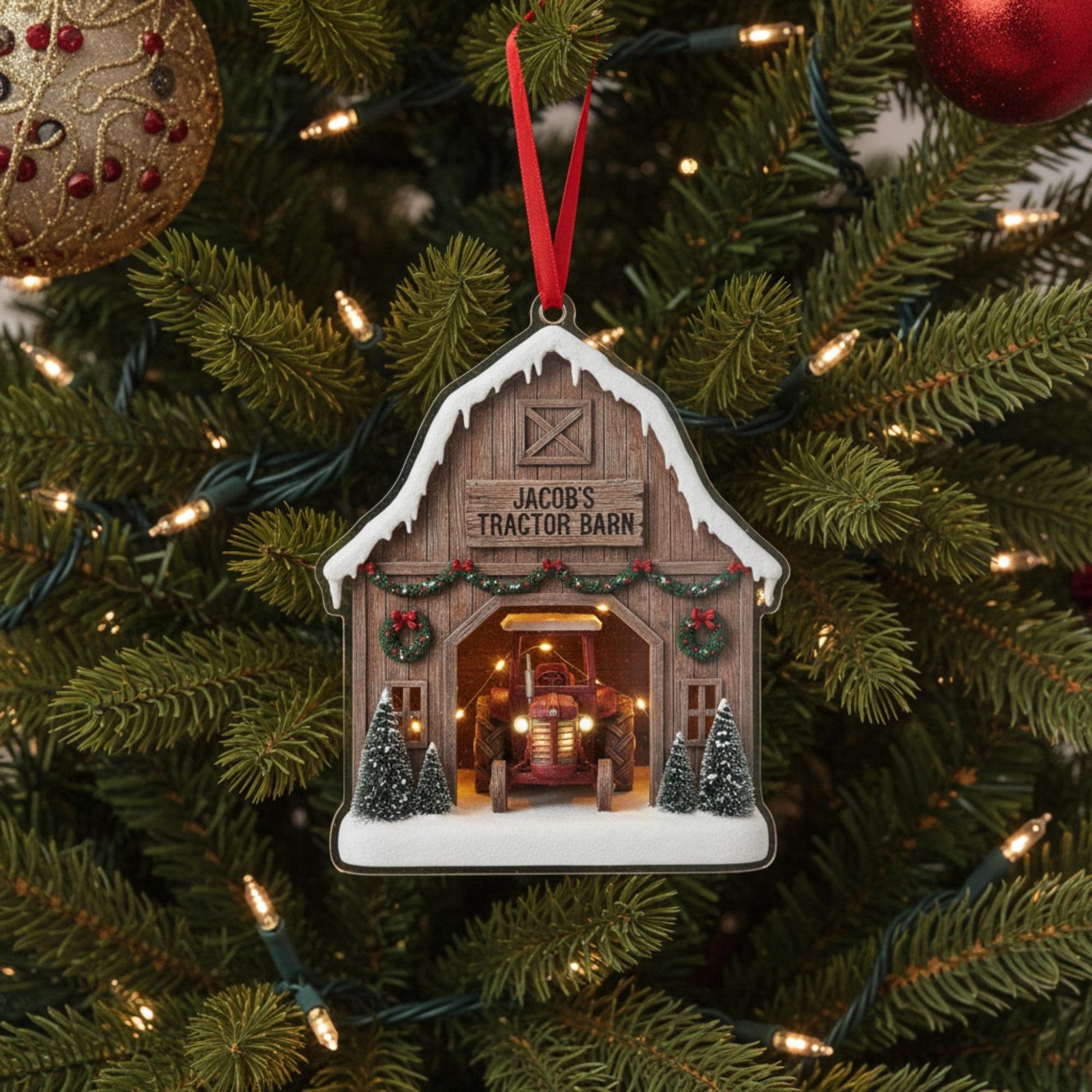 Custom Tractor Ornament – Personalized Farm Barn Christmas Tree Decoration for Farmer Keepsake 2025 image 3