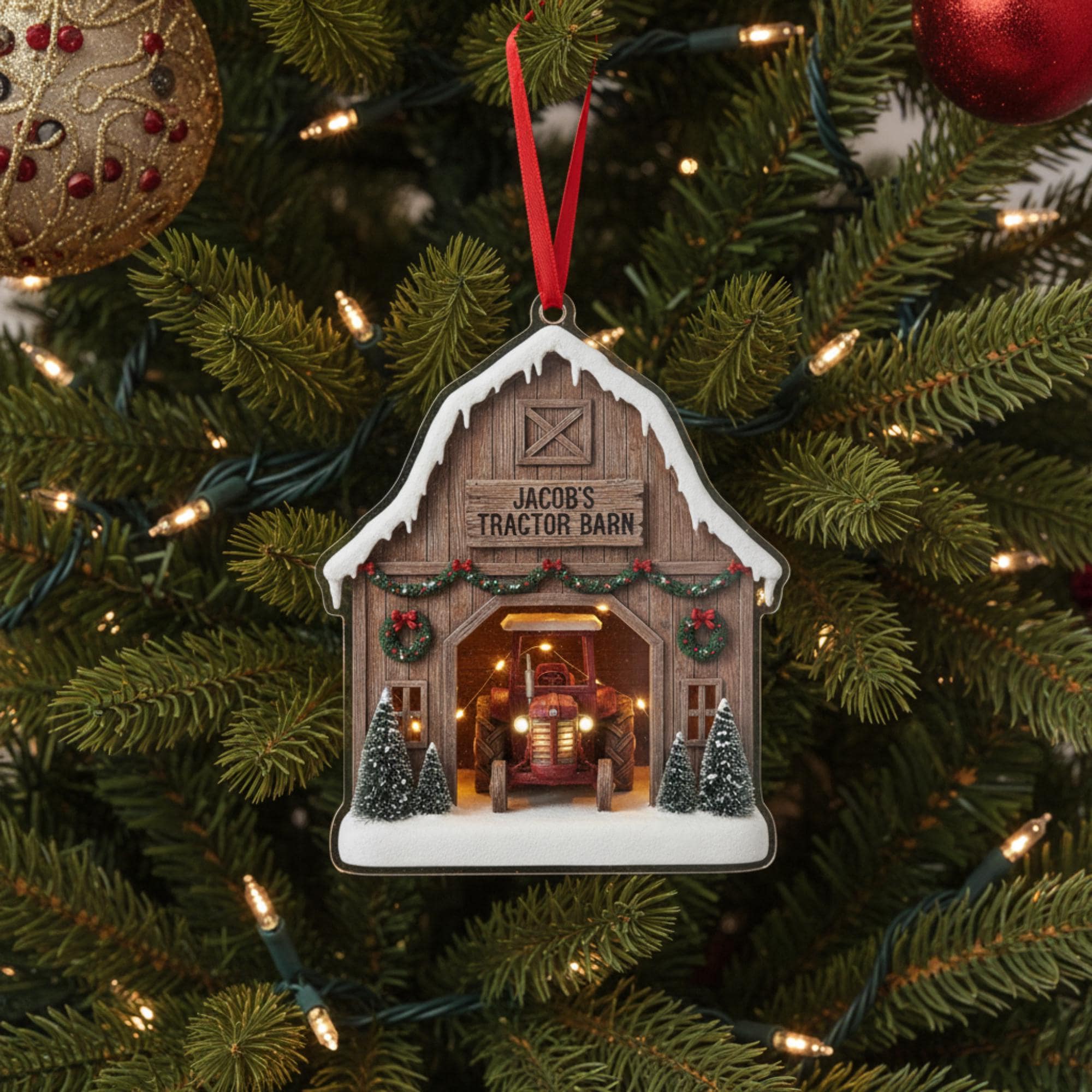 Custom Tractor Ornament – Personalized Farm Barn Christmas Tree Decoration for Farmer Keepsake 2025 image 3