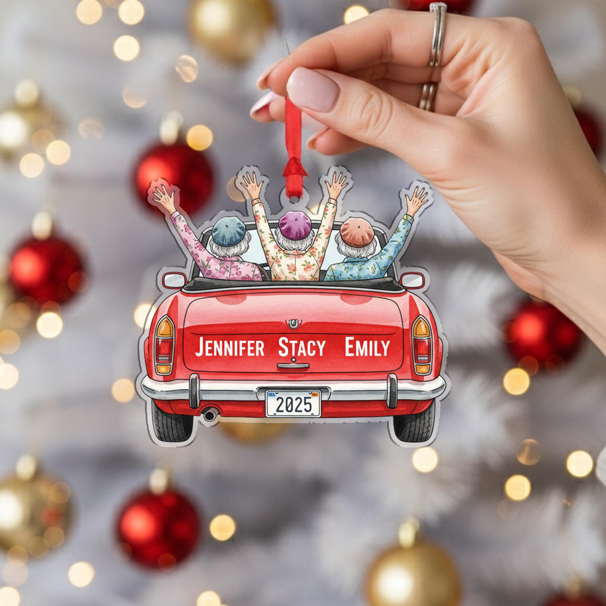 Personalized Car Ornament – Friends in Convertible Design with Custom Names and Year image 3