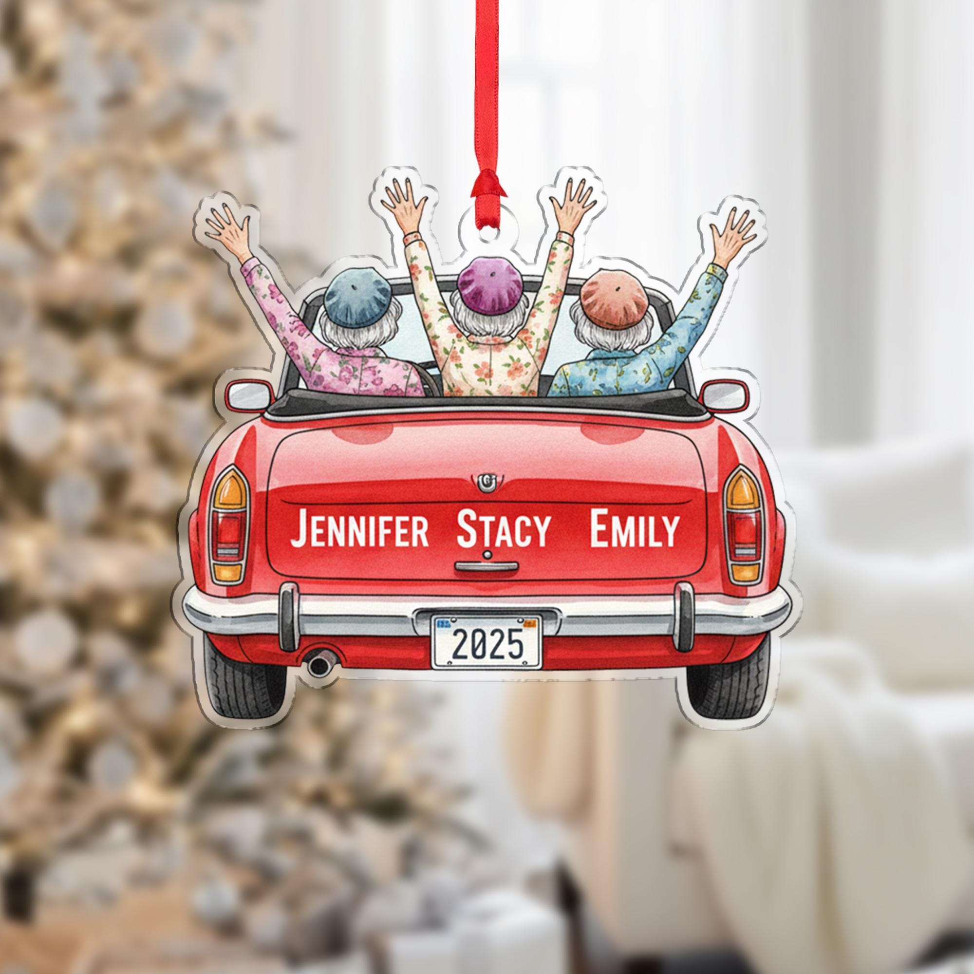 Personalized Car Ornament – Friends in Convertible Design with Custom Names and Year image 1