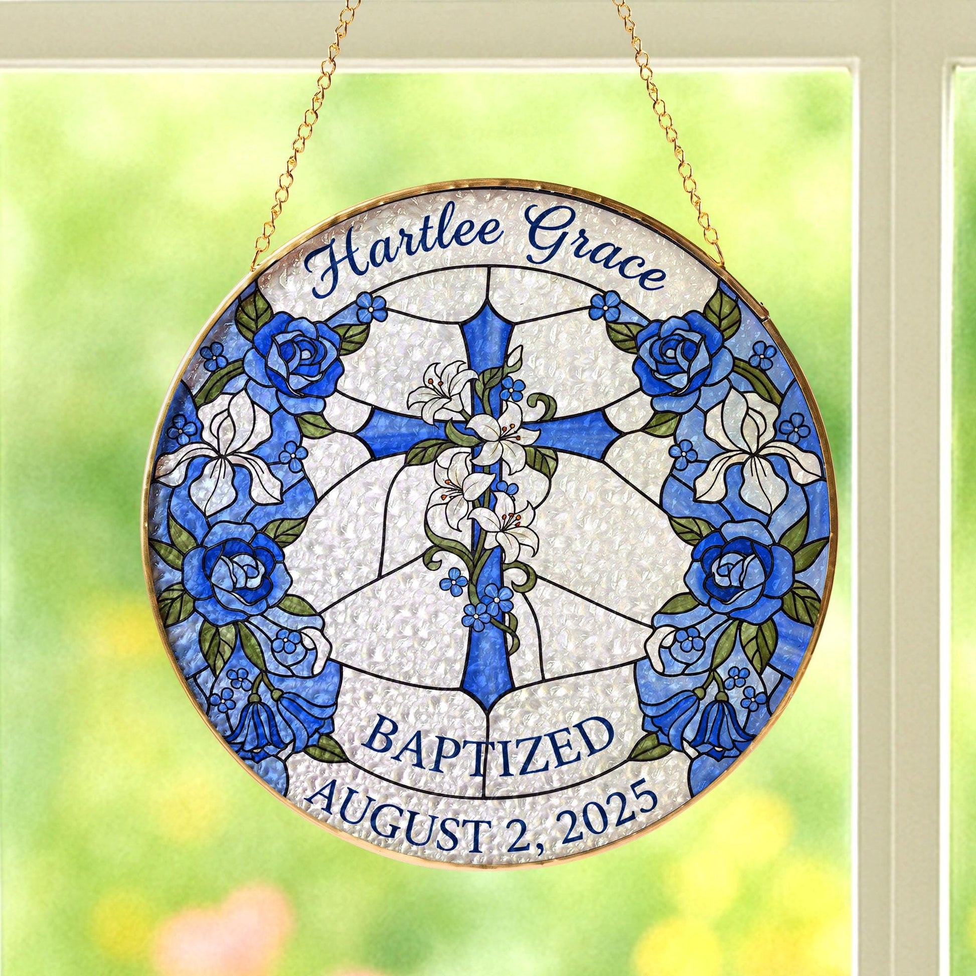 Baptism Glass Suncatcher for Baby: Personalized Birth Month Flower Keepsake image 2