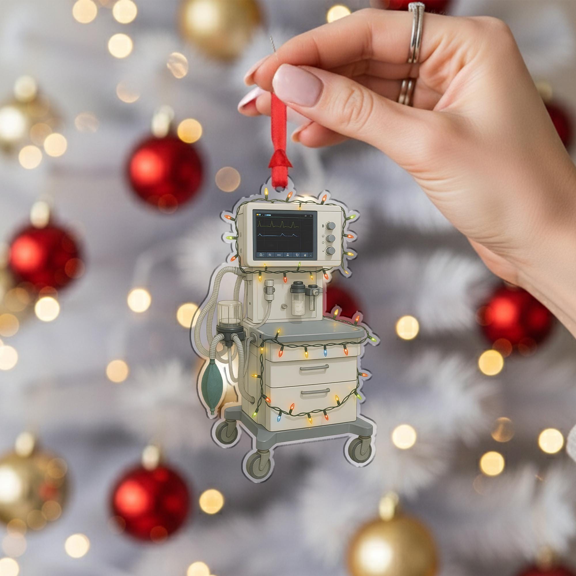 Acrylic Anesthesia Machine Ornament – Medical Equipment Design with Holiday Lights image 2