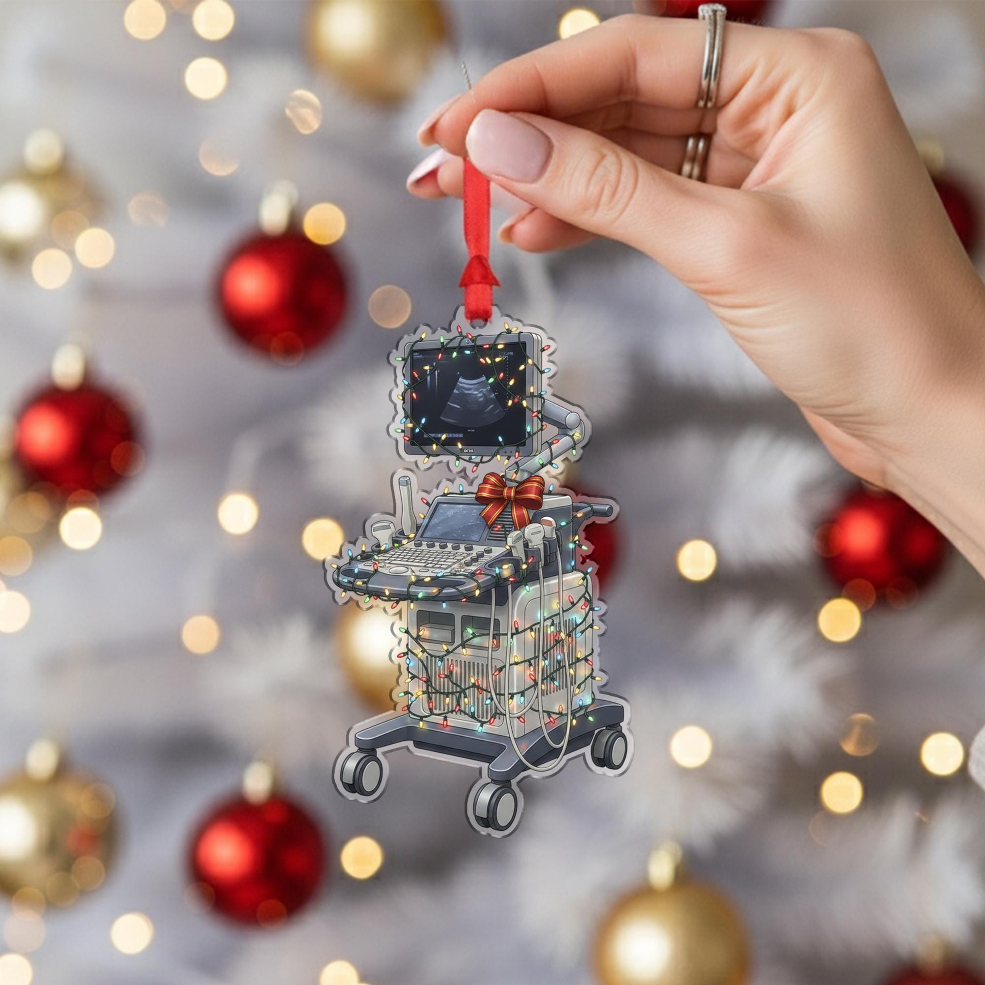 Acrylic Ultrasound Machine Ornament – Medical Equipment Design with Holiday Lights image 2