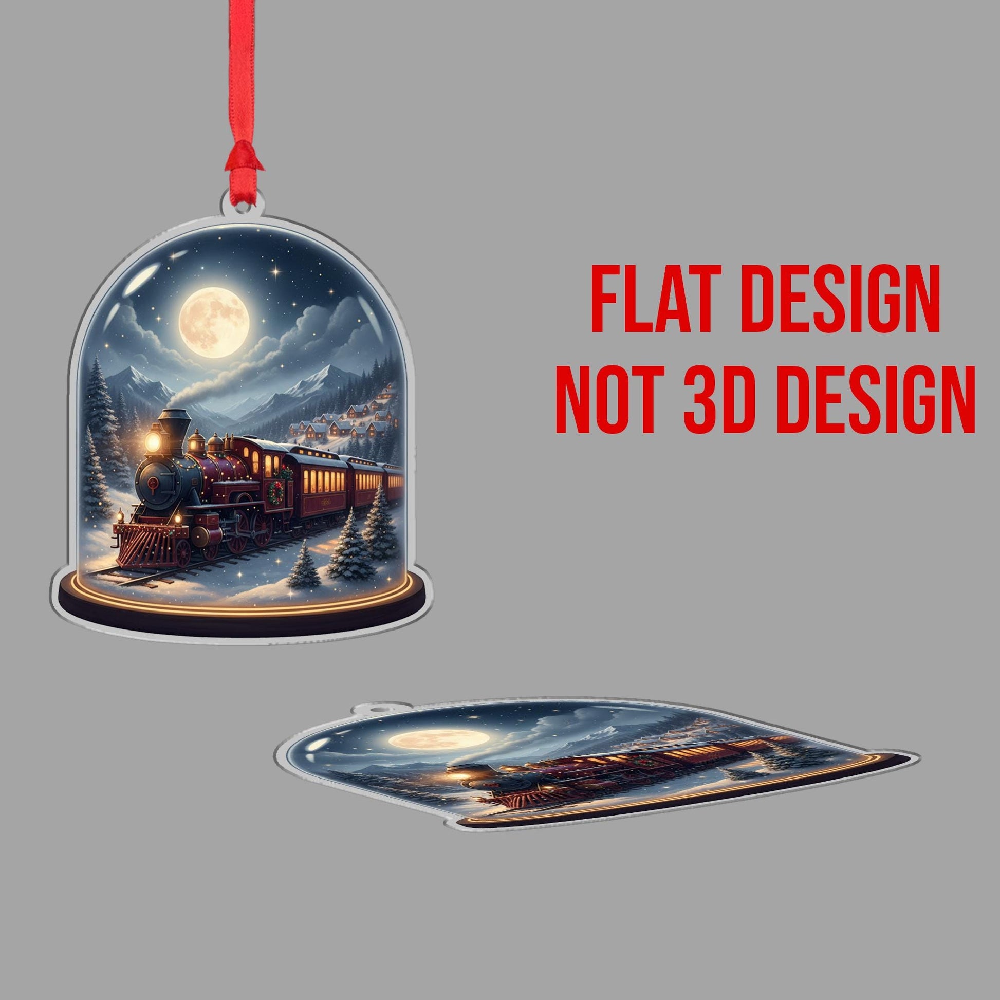 Acrylic Train Ornament – Christmas Locomotive Design Under Dome with Moonlight Scene image 6