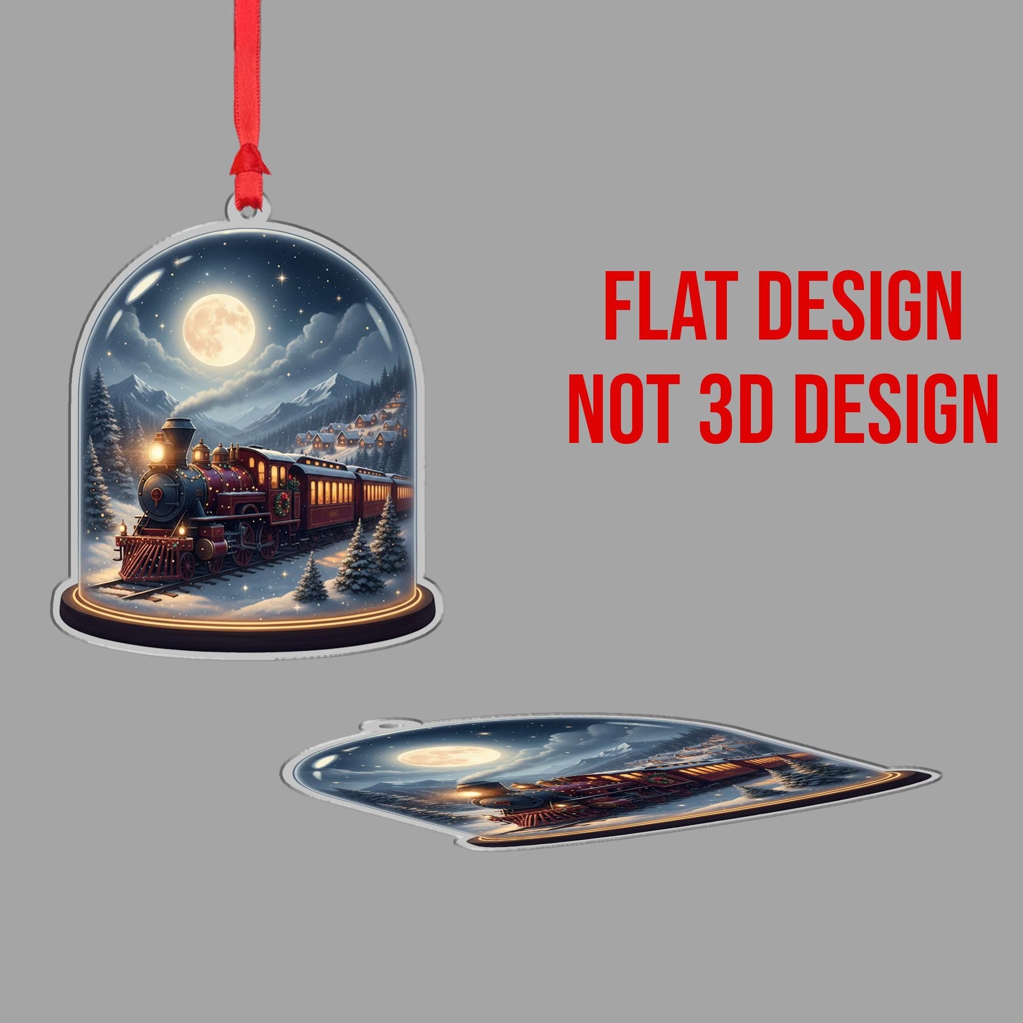 Acrylic Train Ornament – Christmas Locomotive Design Under Dome with Moonlight Scene image 6