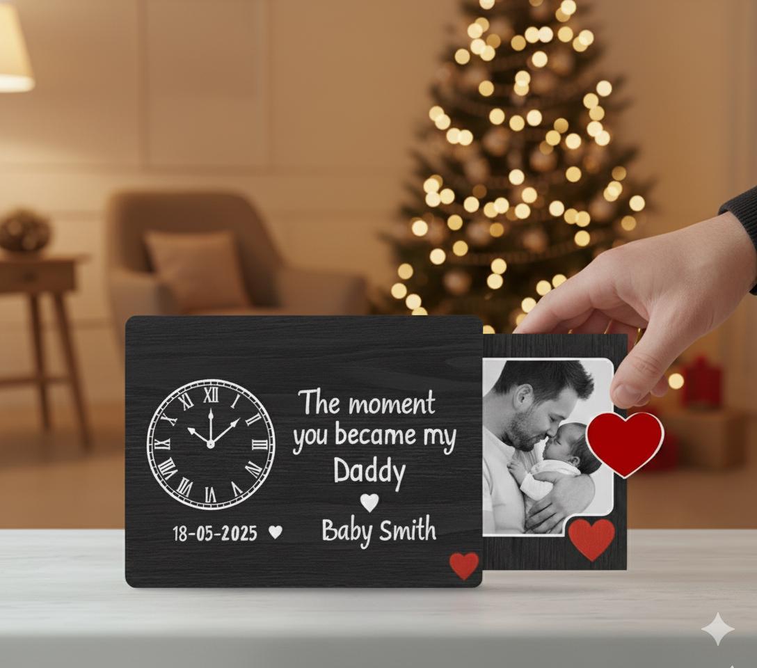 Custom New Dad Baby Reveal Acrylic Slide Ornament: Personalized Photo Keepsake image 2