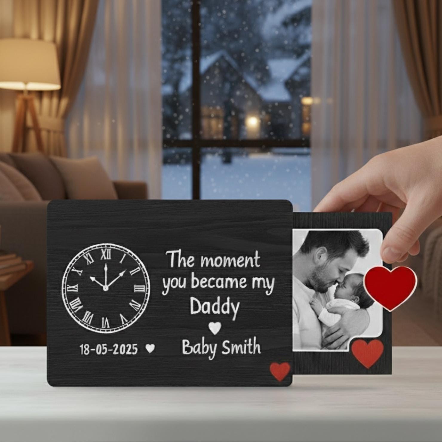 Custom New Dad Baby Reveal Acrylic Slide Ornament: Personalized Photo Keepsake image 1