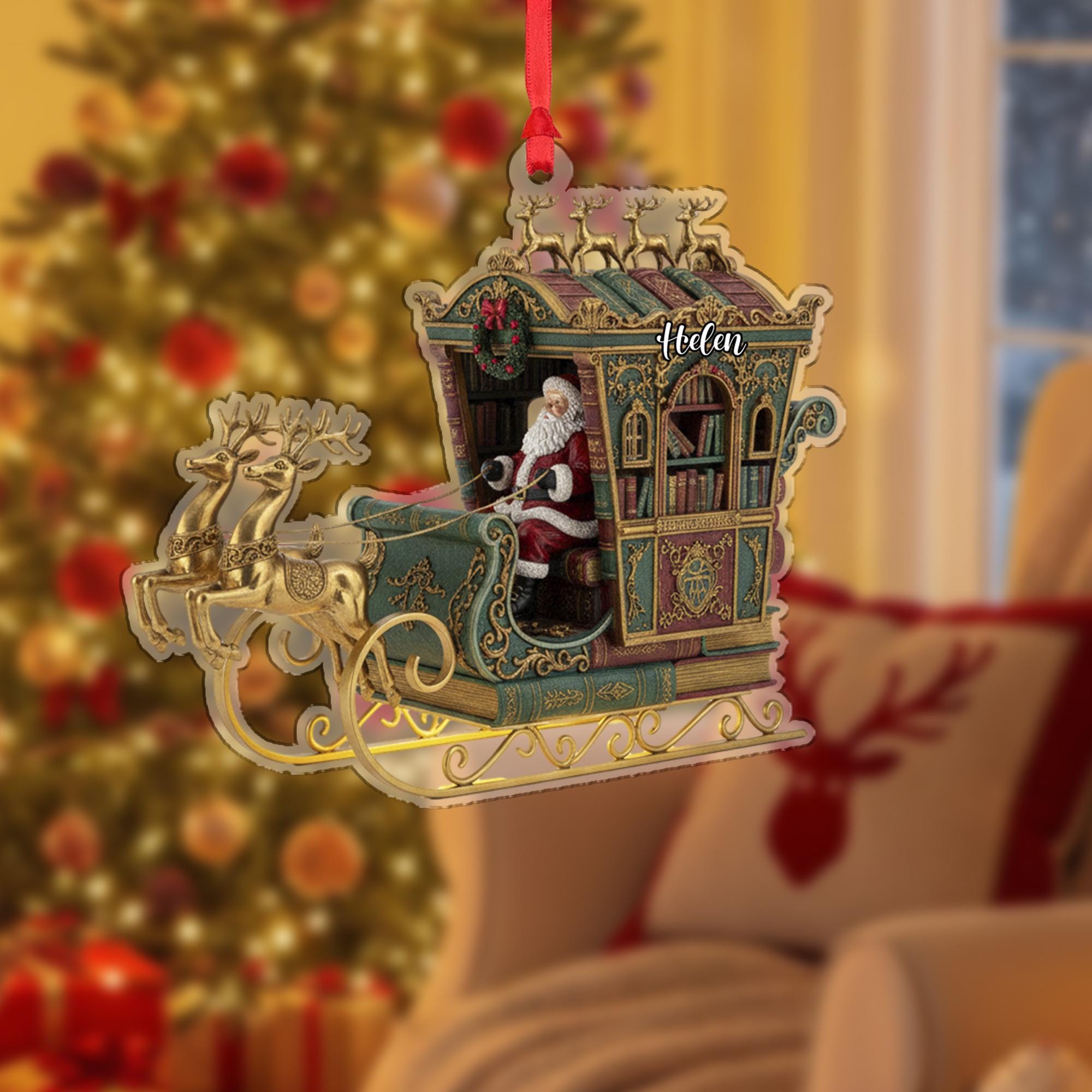 Custom Santa Sleigh Book Ornament | Personalized Christmas Decor image 2