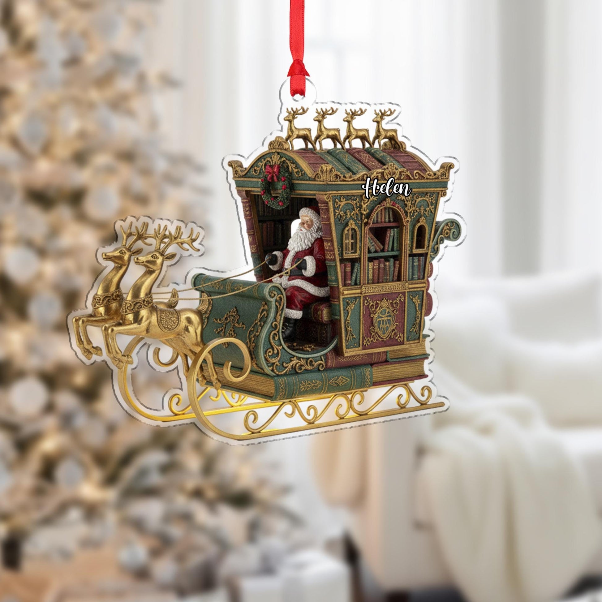 Custom Santa Sleigh Book Ornament | Personalized Christmas Decor image 3