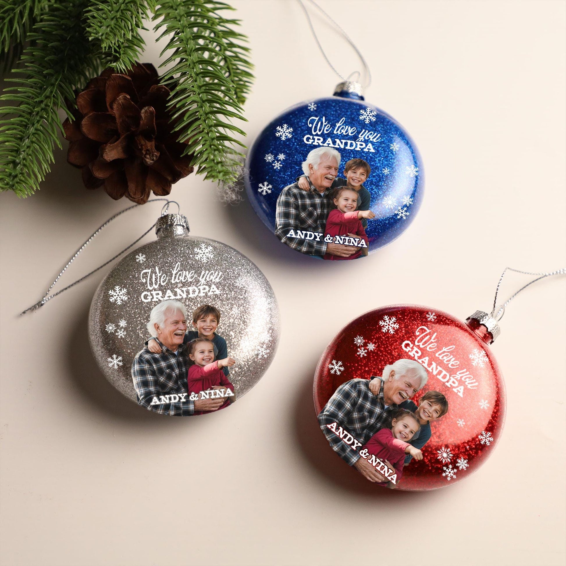 Custom Photo Glitter Ornament | Personalized Plastic Christmas Bauble image 2
