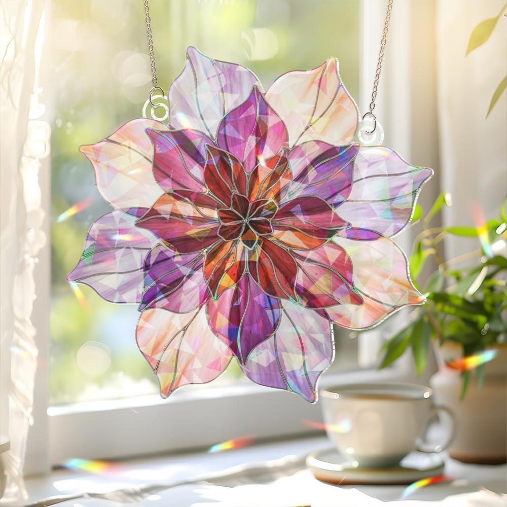 Dahlia Flower Window Hanging – Purple Pink Sun Catcher Decoration image 3
