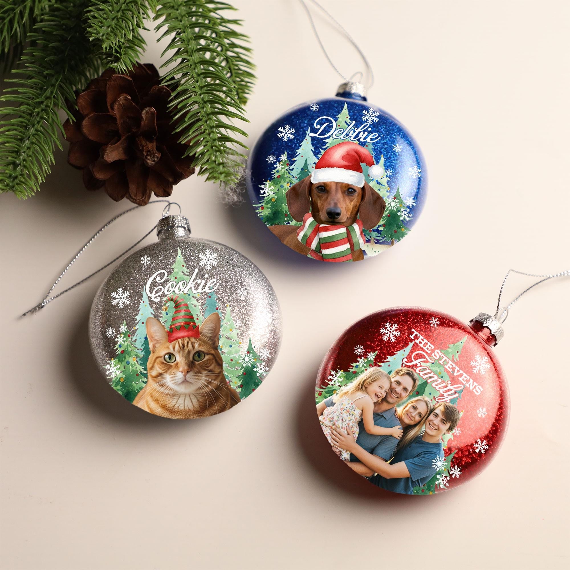 Custom Photo Glitter Ornament | Personalized Pet or Family Plastic Bauble image 1