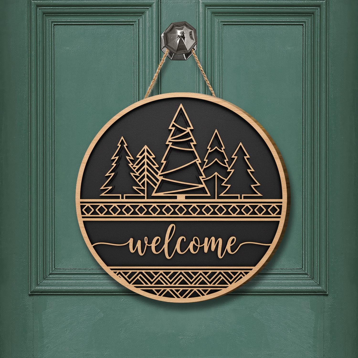 Wooden Welcome Door Sign – Rustic Forest Tree Round Hanging Home Decor image 5