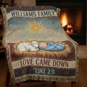 Nativity Scene Blanket: Bible Verse Woven Throw with Personalized Family Name image 1