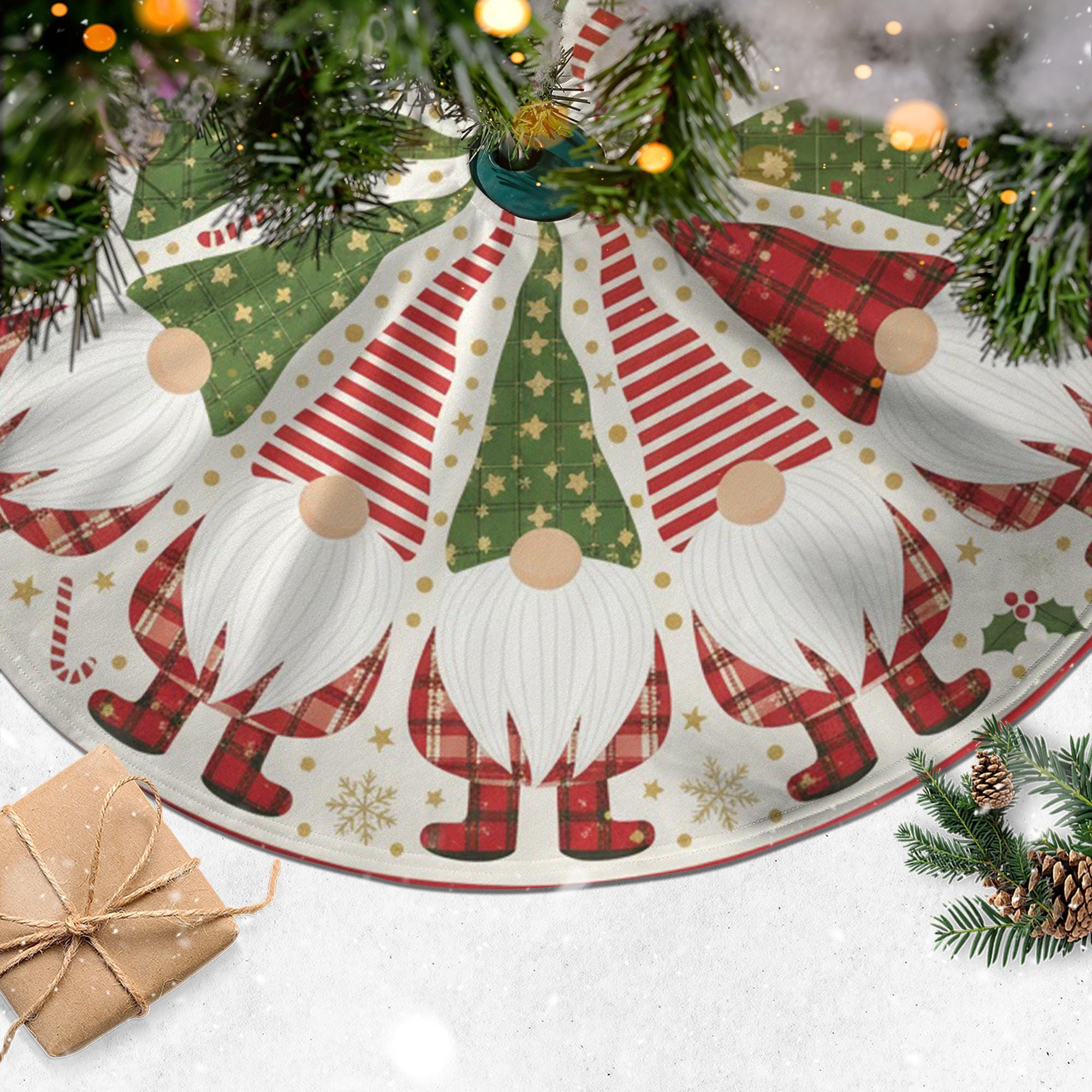 Gnome Christmas Tree Skirt: Festive Plaid Holiday Base Mat image 4