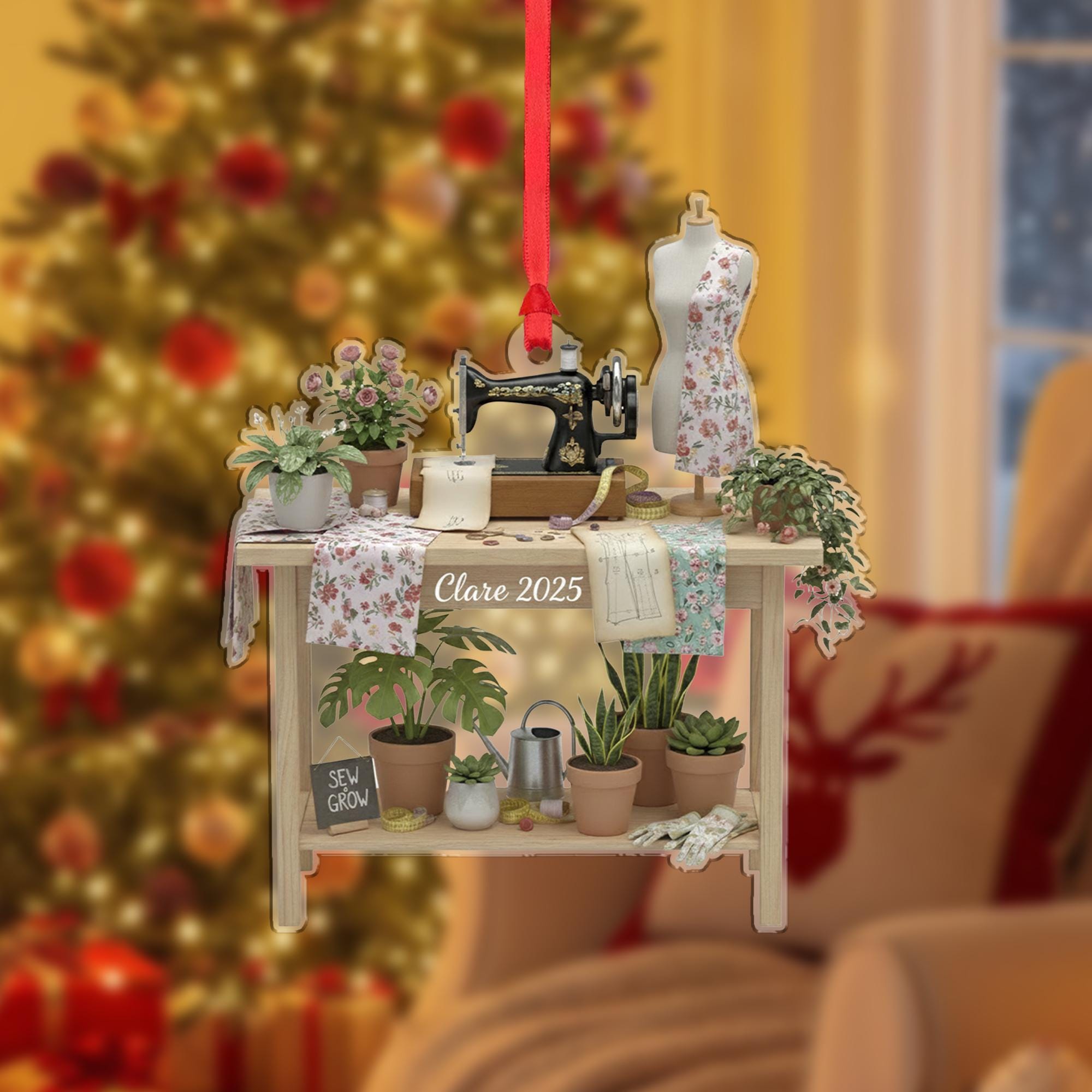 Personalized Acrylic Ornament: Sewing and Gardening Table, Custom Shape, Personalized Name & Year image 2