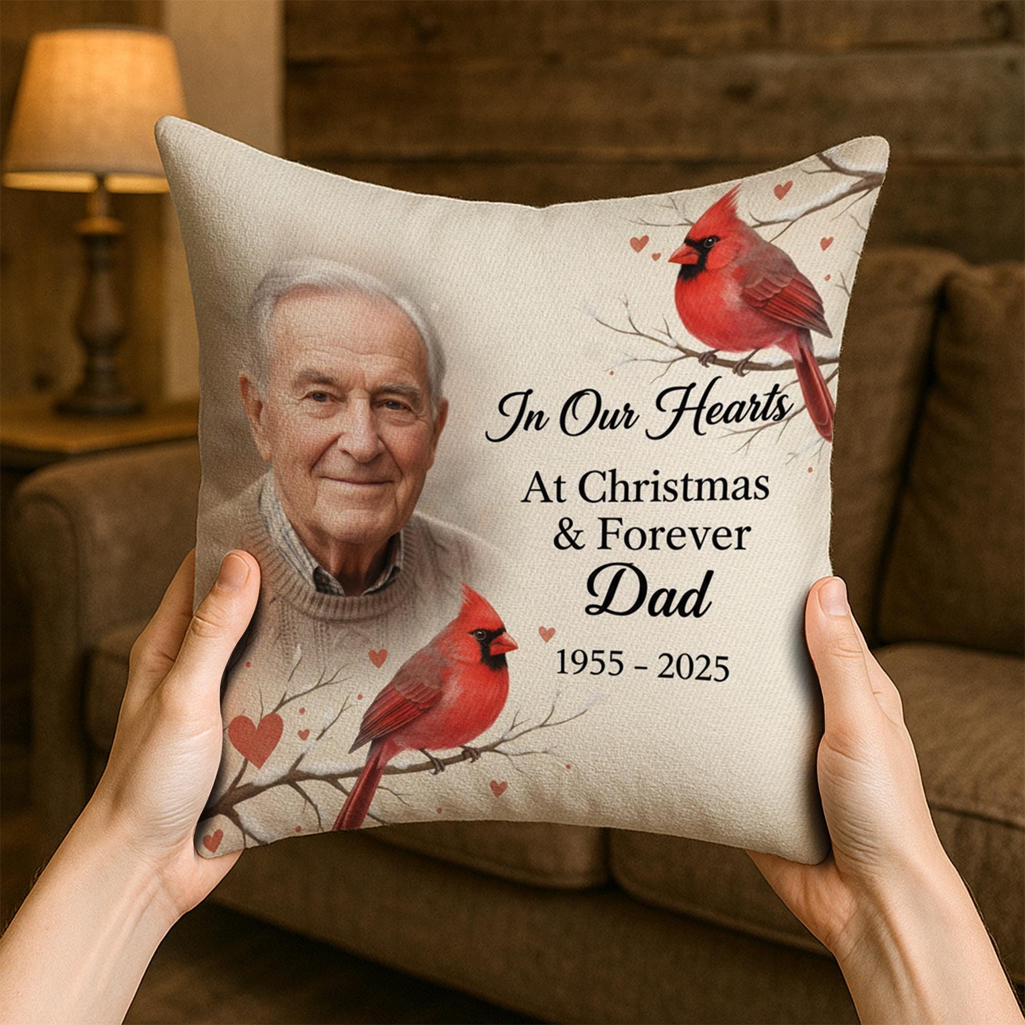 Personalized Christmas Pillow: Cardinal & Red Bird Design, Memorial Dad Tribute image 3