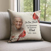 Personalized Christmas Pillow: Cardinal & Red Bird Design, Memorial Dad Tribute image 1