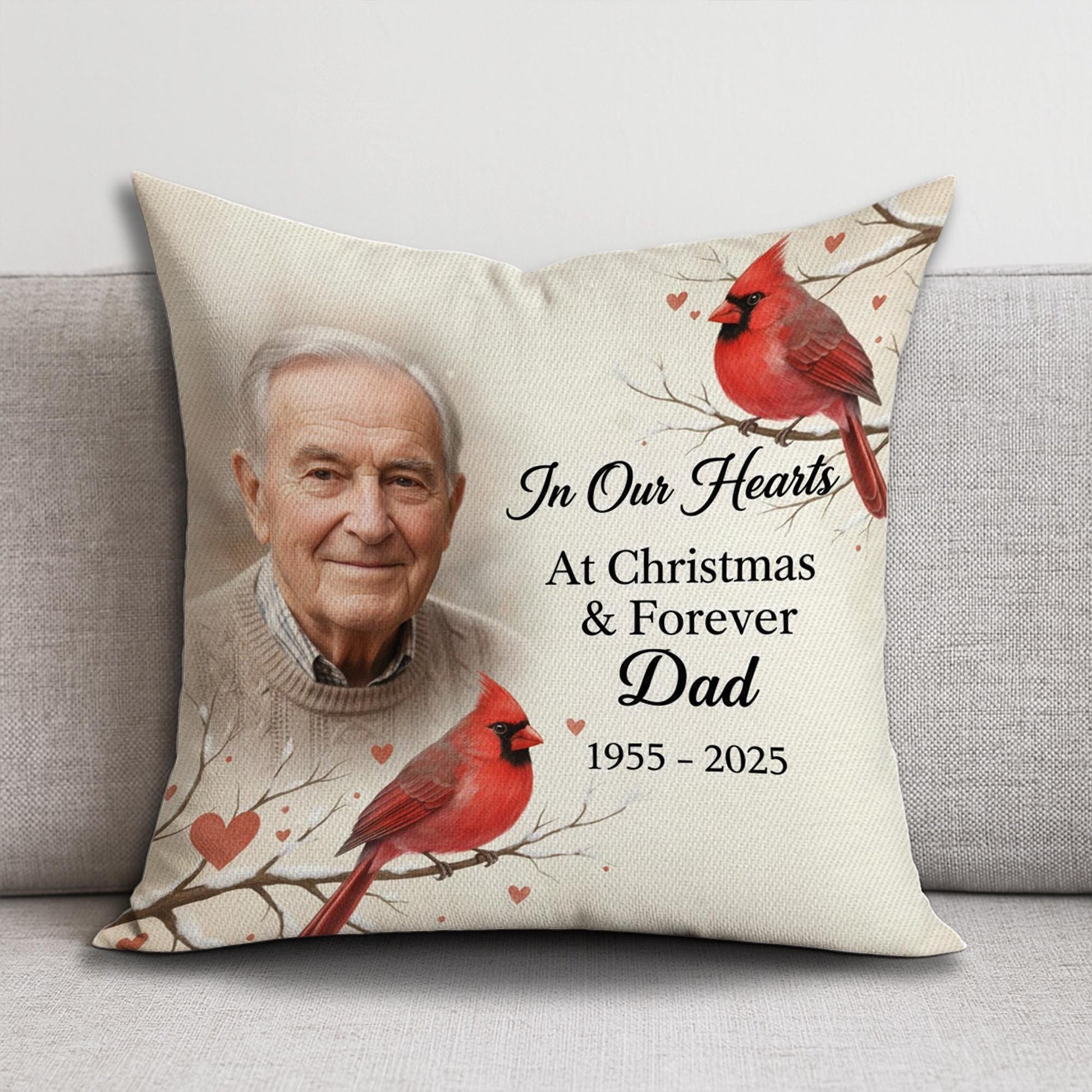 Personalized Christmas Pillow: Cardinal & Red Bird Design, Memorial Dad Tribute image 5