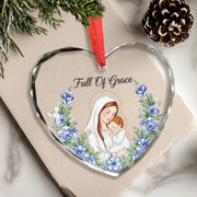 Heart-Shaped Glass Ornament: Madonna and Child Illustration, Religious Decor, Full Of Grace Quote image 1