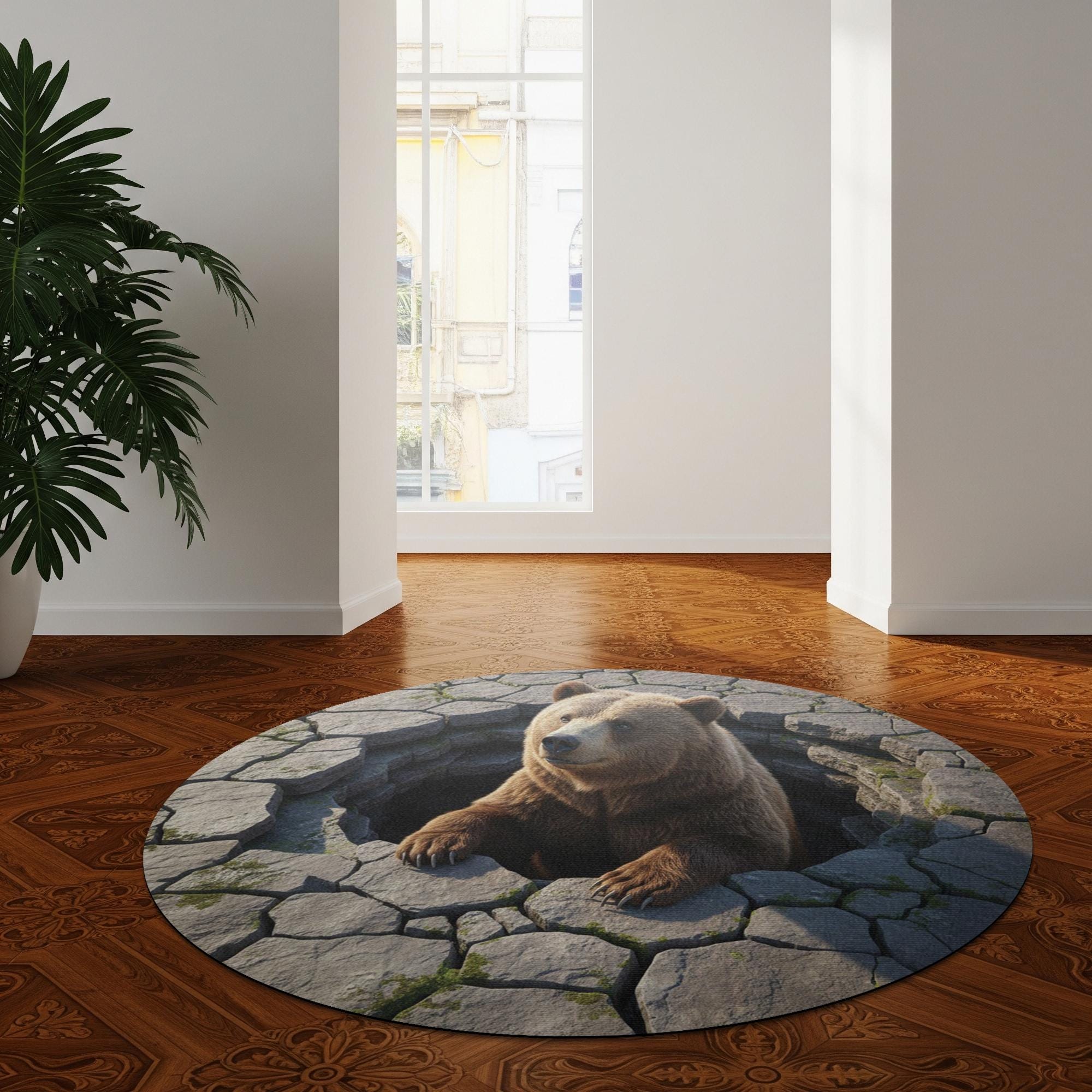 Bear in Stone Hole Round Rug: Wildlife Entry Mat image 2