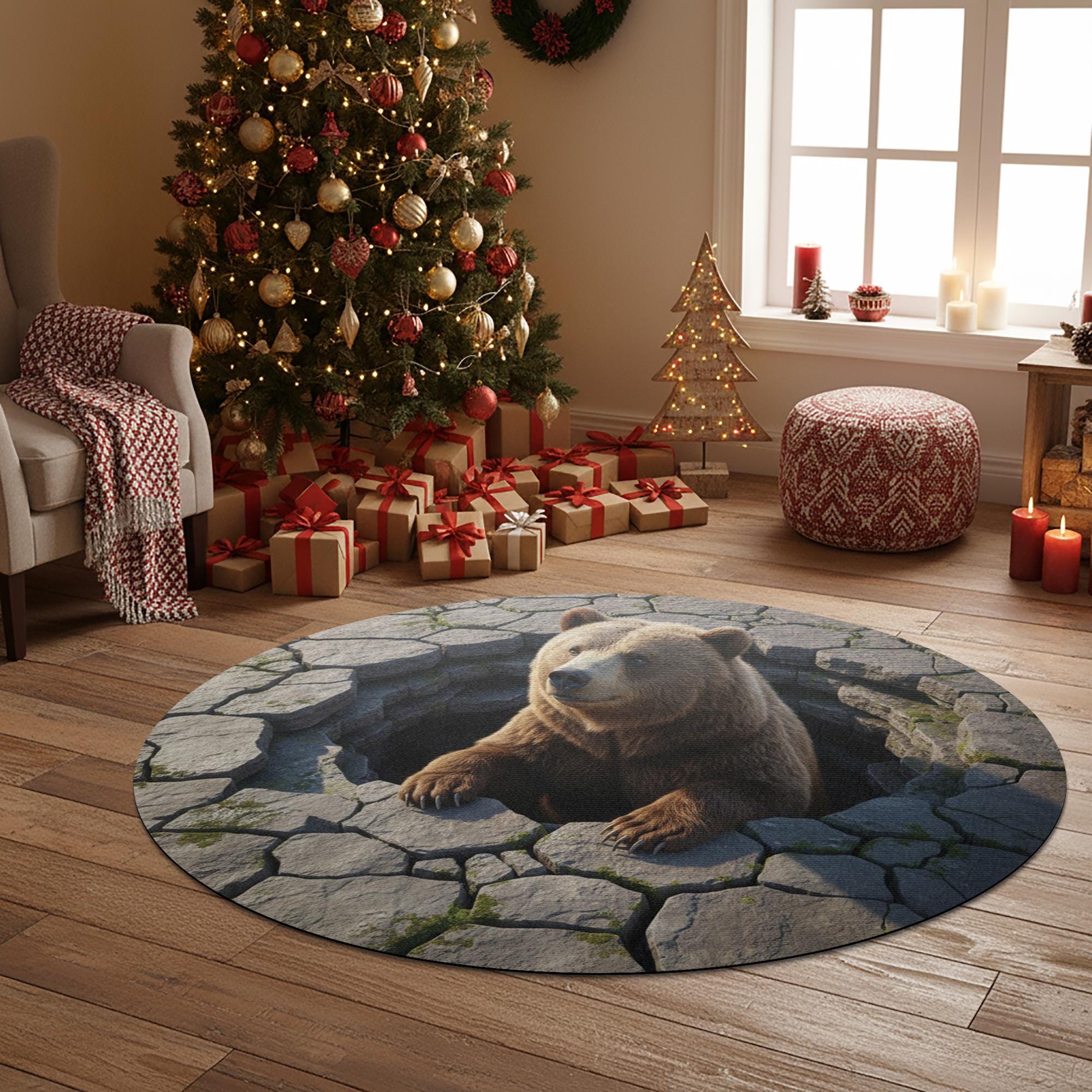 Bear in Stone Hole Round Rug: Wildlife Entry Mat image 1