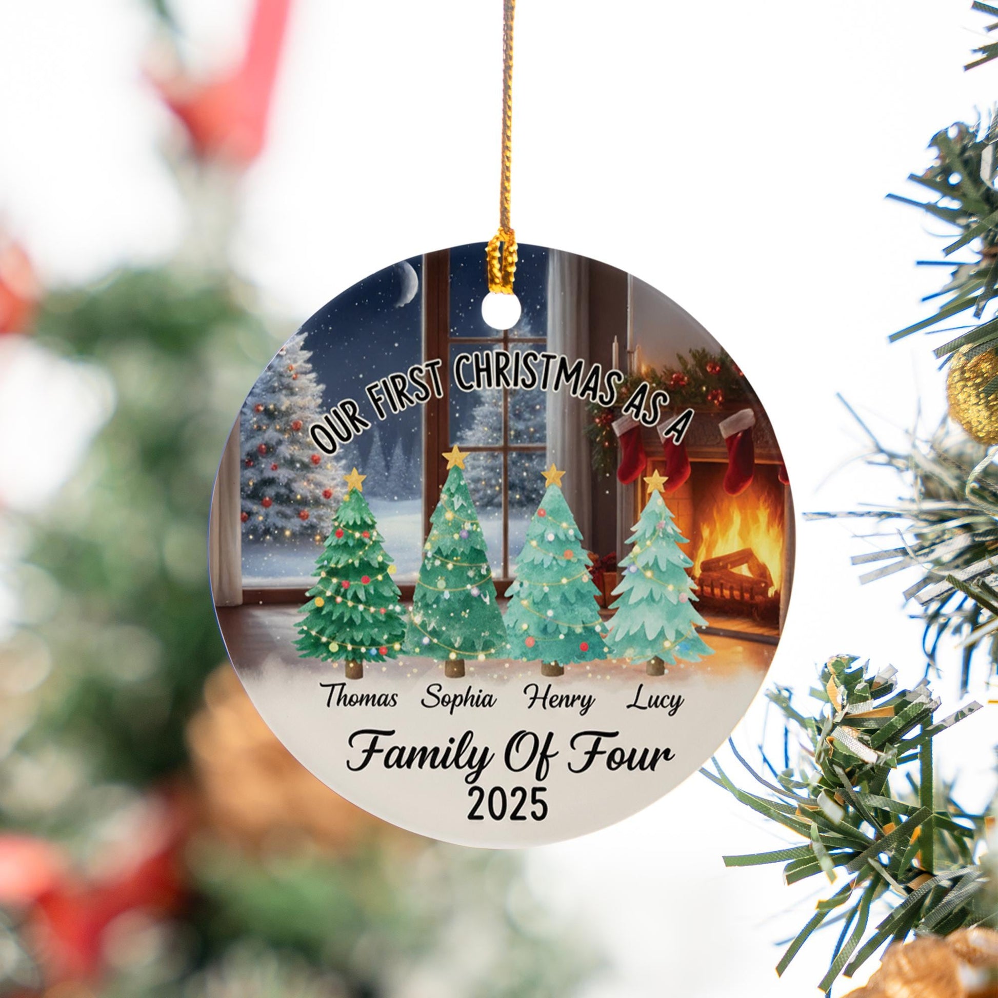 Personalized Family of Four Ceramic Ornament: First Christmas, Custom Names image 6