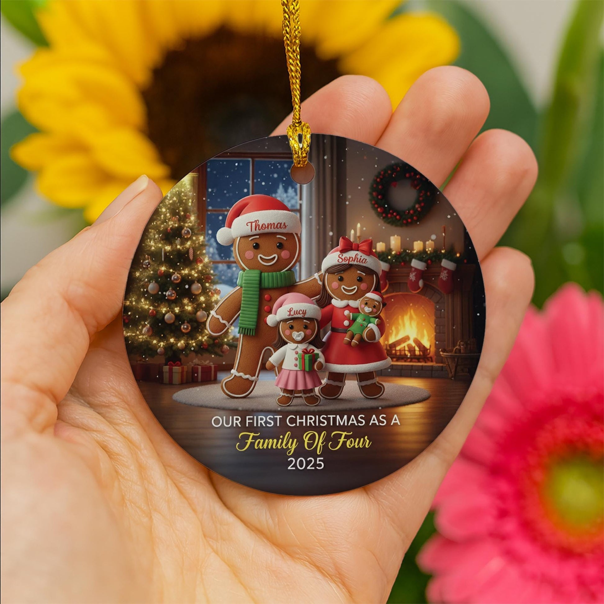 Personalized Gingerbread Family Ornament: Custom Christmas Ceramic image 4
