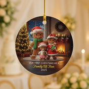 Personalized Gingerbread Family Ornament: Custom Christmas Ceramic image 1